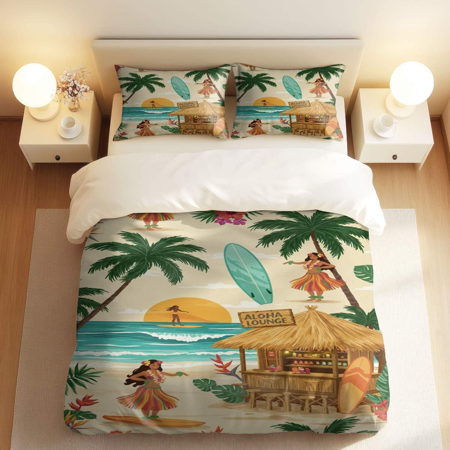 Housse de couette hawaïenne anti-froissement lit simple pour rafraîchir un linge de lit terne