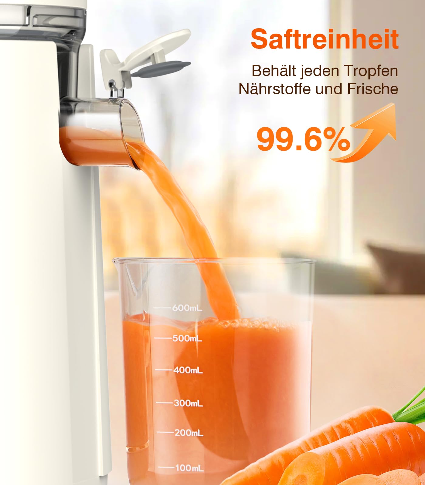 Zasmira Slow Juicer 120MM-Einfüllschacht 99,6% Saftreinheit 1,5L REV-Modus