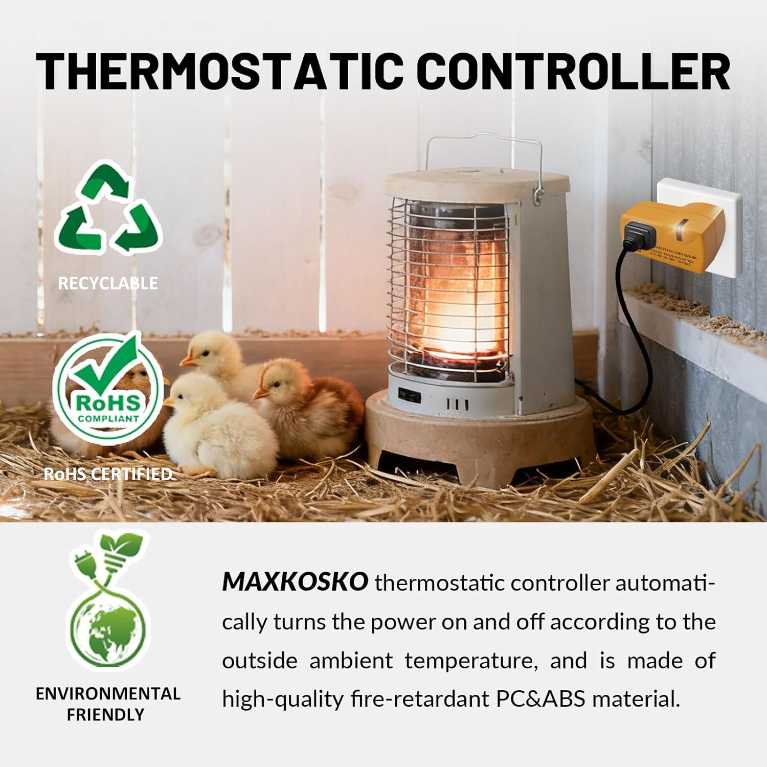 MAXKOSKO 4 PCS Freeze Thermostatically Controlled Outlet，Automatically Turn On Below 38 °F and Off Over 50 °F