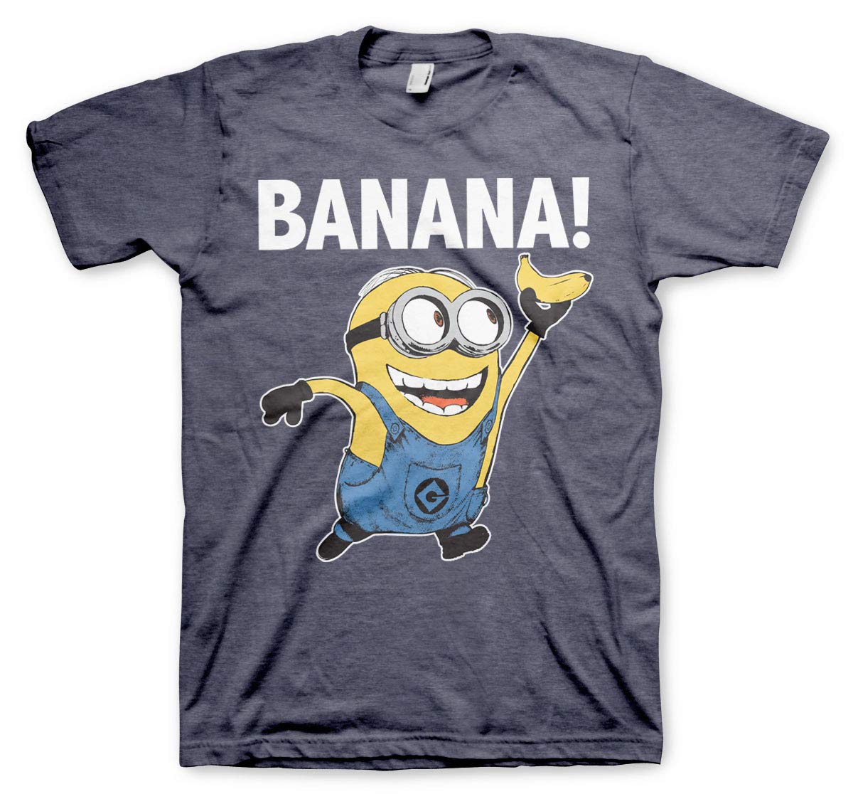 Minions Men's Navy Heather Officially Licensed Banana! T-Shirt (Navy-Heather), Medium