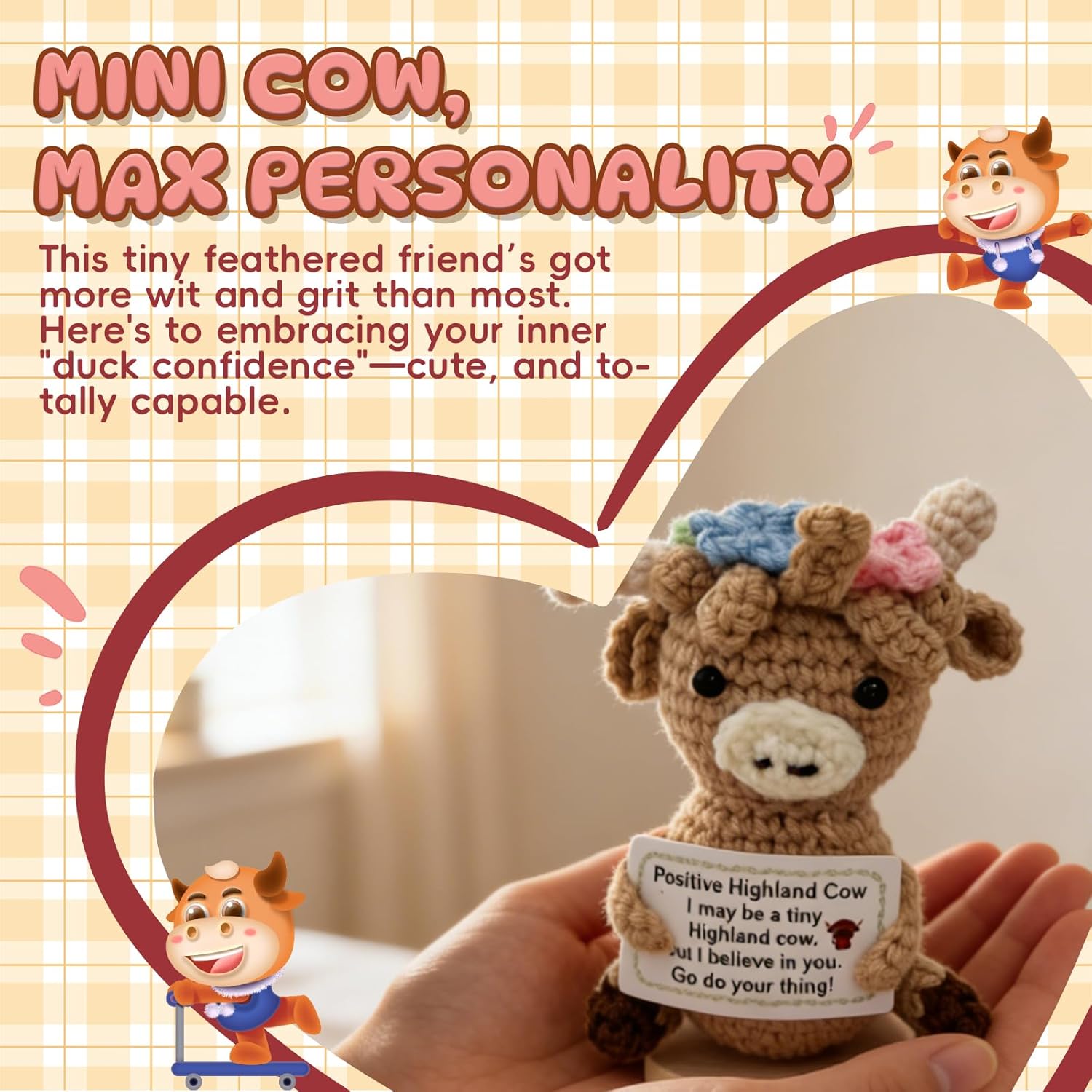 Positive Crochet Animals 9-Pack, Emotional Support Crochet for Desk Decor, Handmade Mini Plushies with Positive Messages, Encouragement Gifts for Women, Teens, Coworkers