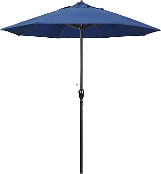 California Umbrella 7.5 Round Sunbrella Aluminum Outdoor Deck, Pool or Patio Umbrella, Crank Lift, Auto Tilt, Bronze Pole, Regatta