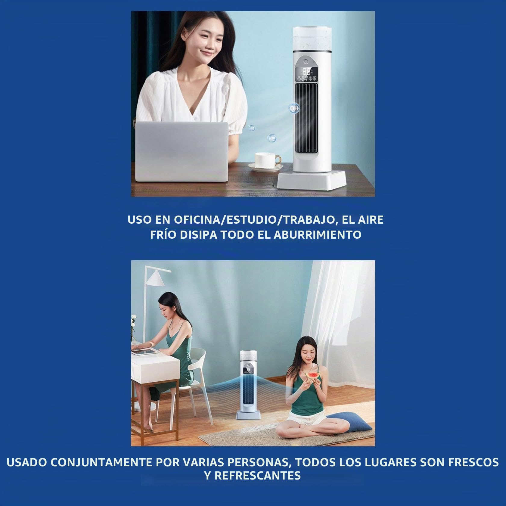 Enfriador de aire silencioso para habitación, refrigeración por niebla fría, 6 velocidades de ventilación, oscilación 120°, temporizador de 6 horas, con mando a distancia y depósito de agua, para