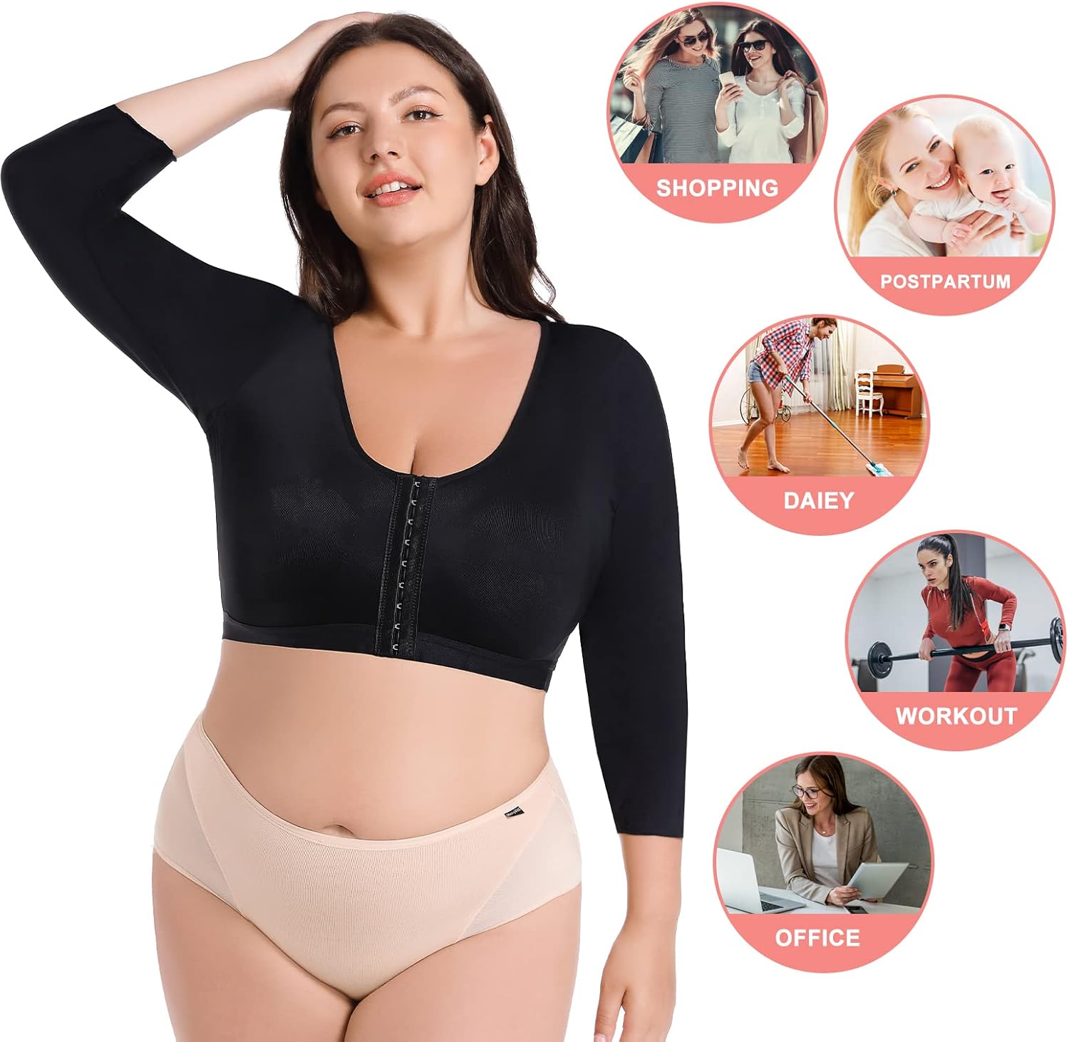 Plus Size Women's Arm Shaper Tops Arm Lift Slimmer Compression Sleeves Support Garment Post Surgical Corrector - Image 5