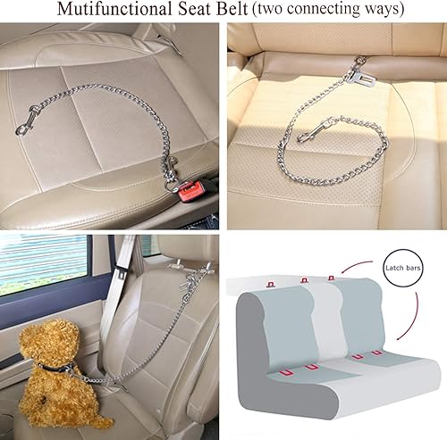 Miniatura 8 de Mogoko Acero inoxidable para perros sin masticar, cable de seguridad para vehículos de mascotas, correa de correa de automóvil para perros grandes y