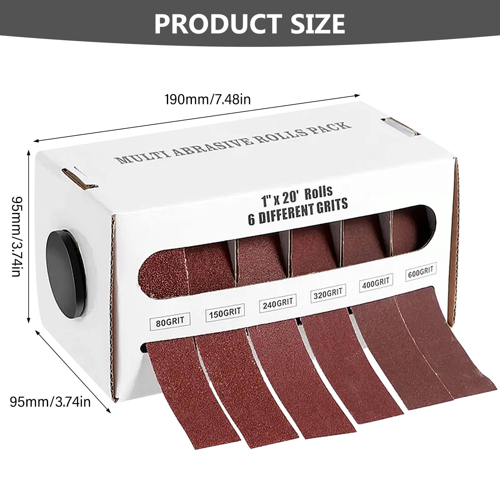 6 rollos de papel de lija, 6 m x 25 mm, 80/150/240/320/400/600 en diferentes granos, juego de papel de lija para madera, metal, muebles, pintura, paneles de yeso