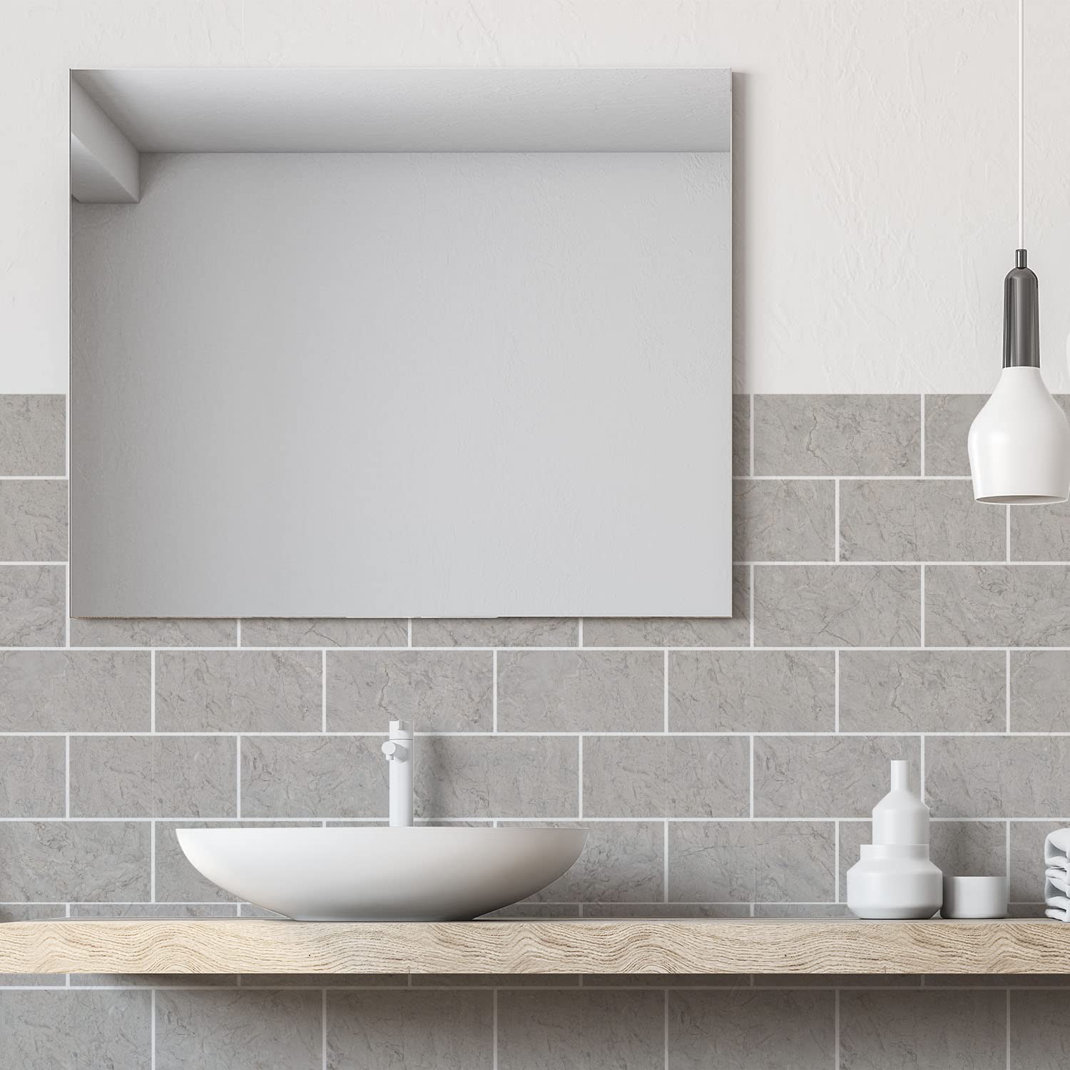 Alwayspon 3D marmeren zelfklevende muurtegelsticker, beschermfolie verwijderen en opplakken, waterdichte spatwand, tegelstickers voor keuken, badkamer muur, 12 x 24,6 cm x 24,6 cm x 24 stuks, zwart