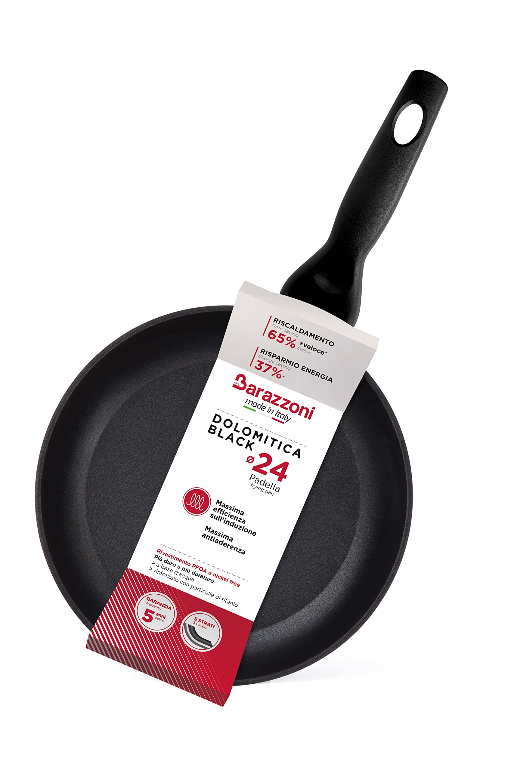 Barazzoni Spa, Dolomitica Extra Black, Set 2 Padelle alluminio ø24+ ø28cm, Induzione, Made in Italy
