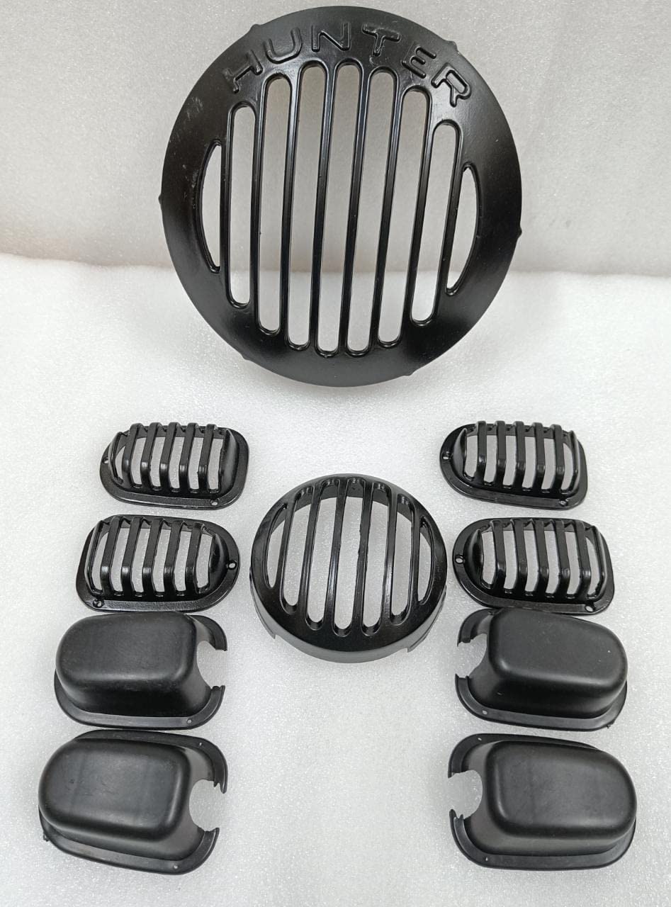 ARTHLAKSH Head Light Grill +Tail Light Grill +Indicator Grill Set Compatible With Hunter Retrot 350 (Set of 10)