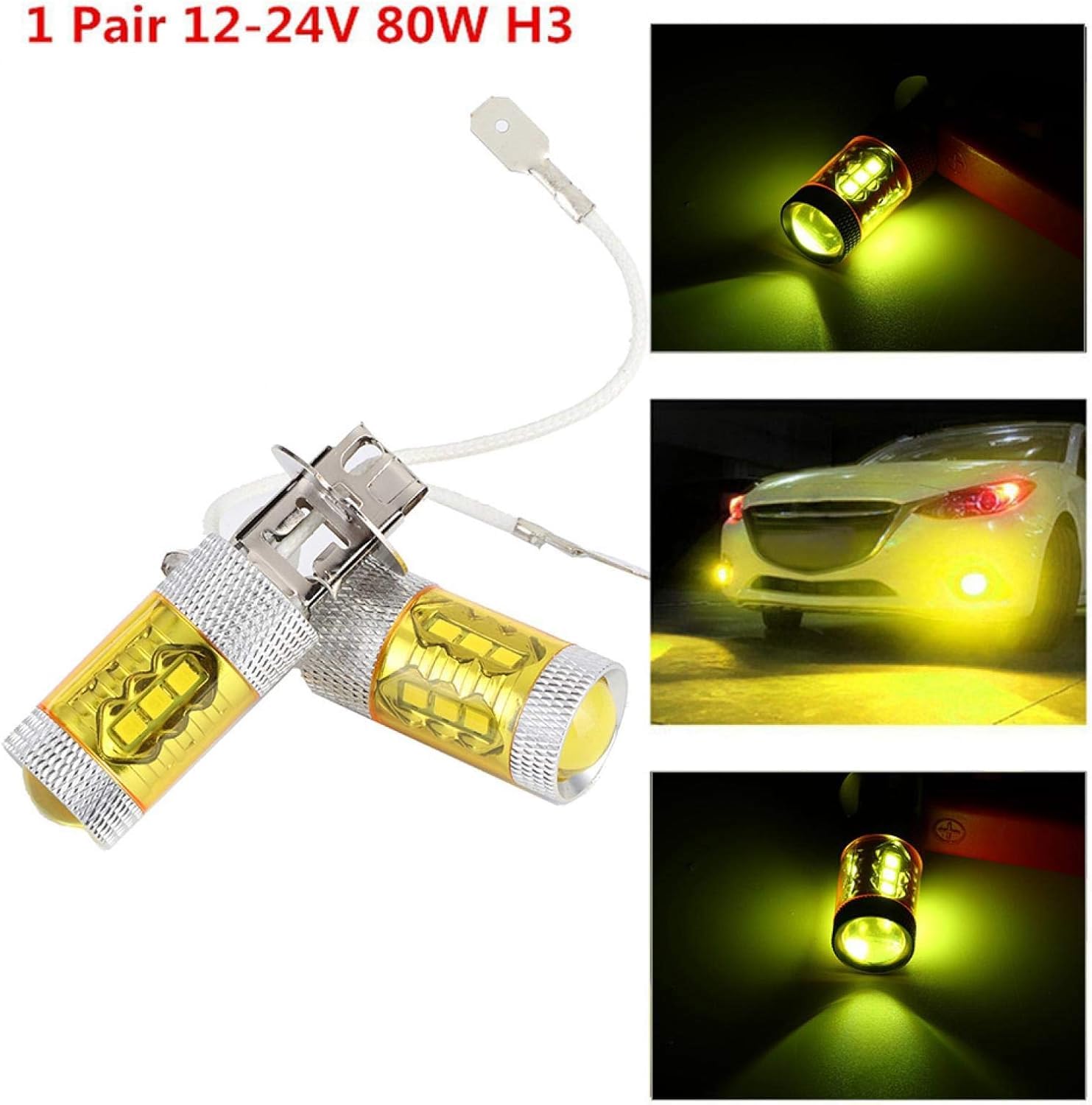 2PCS LED Yellow Fog Light Lamp Bulbs H3 12-24V 80W 16SMD Extremely Bright Bulbs Car Fog Light Lamp Bulbs Nice processing