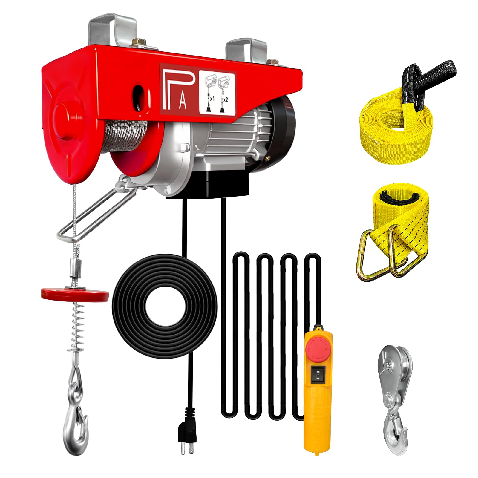 YATOINTO 1320lbs Electric Hoist, Electric Winch with 13ft Wired Remote Control, 39.4ft Single Cable Lifting Height with Emergency Stop Switch,