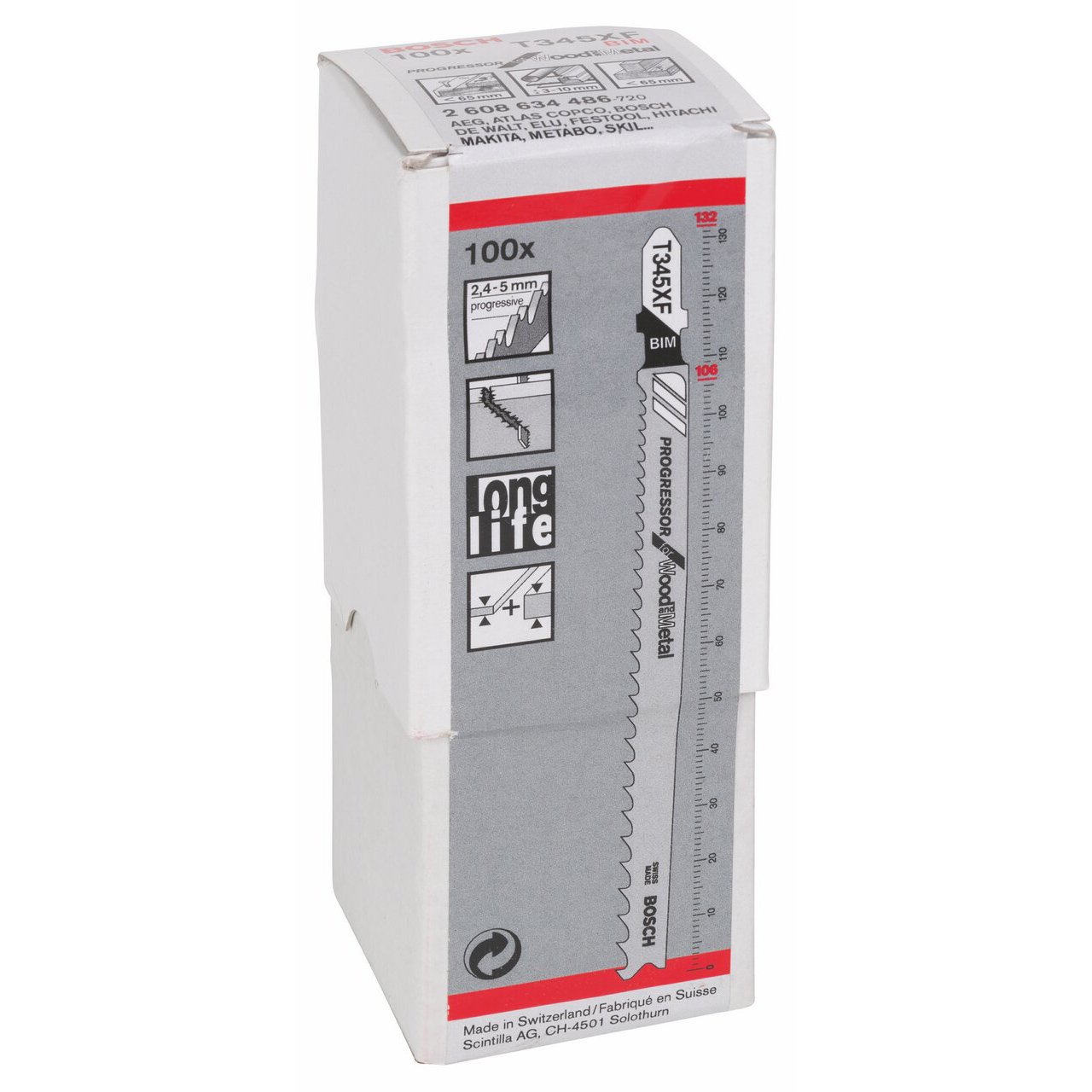 Bosch 100x Stichsägeblätter T 345 XF Progressor for Wood and Metal 