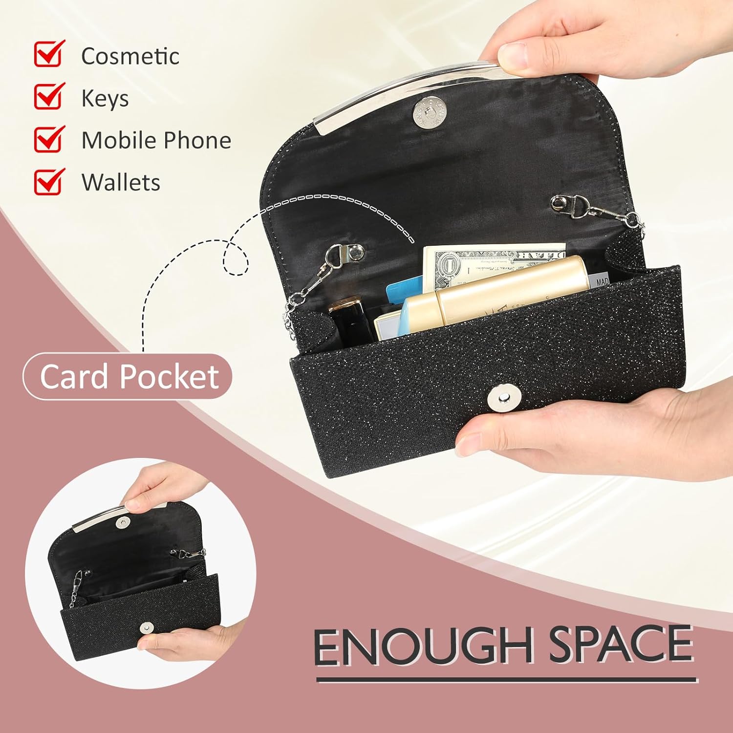 HuiYStar Glitzer Clutch Damen - Elegante Abendtasche Mit Schlangenverschluss