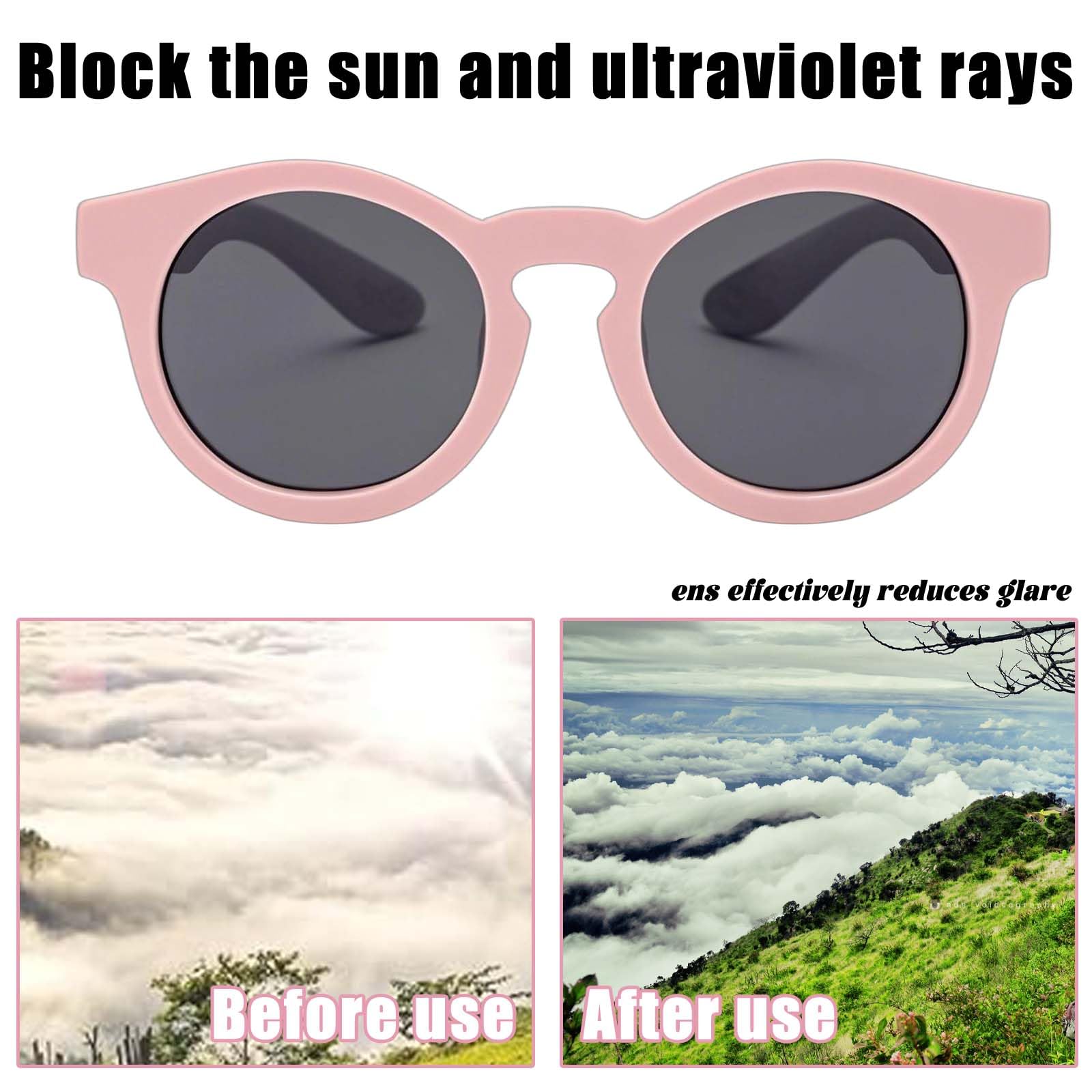 Baby Sonnenbrille UV400 Schutz, Weicher Rahmen mit Verstellbarem Band für Kinder 0-6 Monate, 6-12 Monate, 1-2 Jahre - Rosa Rahmen und Band