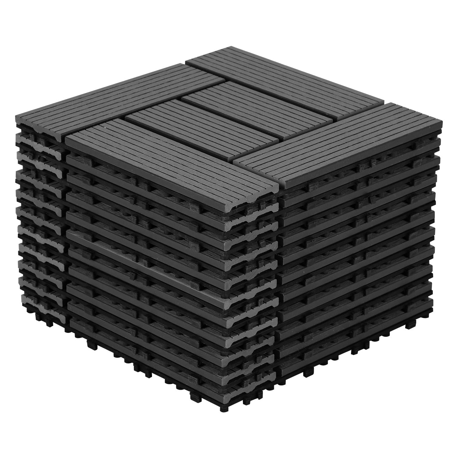 Fiqops 10 Stück WPC Terrassenfliesen, 30x30 cm WPC Fliesen,Balkon Bodenfliese mit Klick-System,Balkonfliesen in Holzoptik,Terrassendielen Wasserfest für Terrasse,für 10m²,Anthrazit