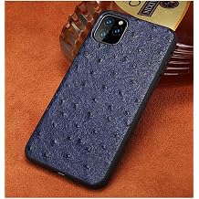 for Apple iPhone 11 Series Case, Ostrich Pattern Shockproof Back Cover Genuine Leather Phone Protective Case Color Blue, Size 5.8 inch