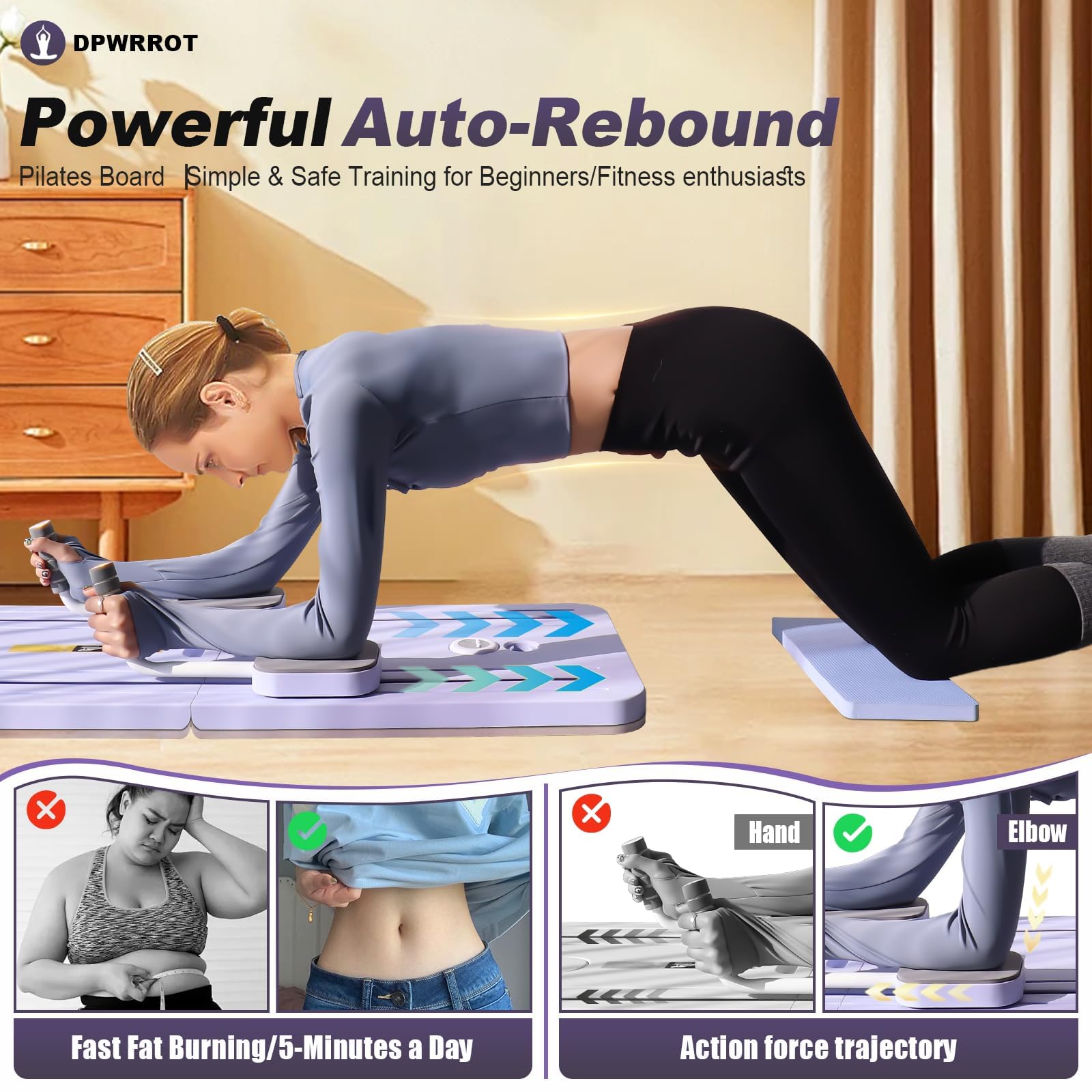 Pilates Reformer Board, Faltbares Pilates-Brett mit LED-Zähler, Automatische Rebound-Bauchmuskel-Trainer-Rollenmaschine, Zuhause, Fitness, mit Aufbewahrungstasche