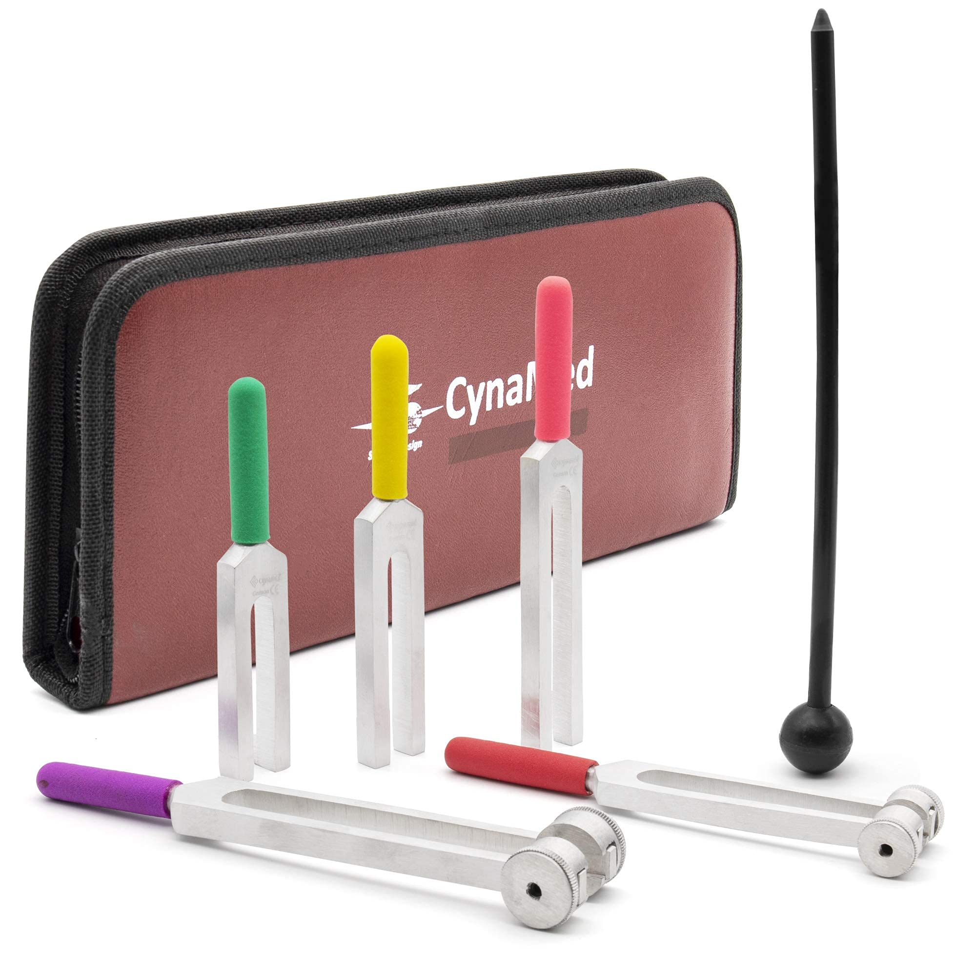 Cynamed Color-Coded Tuning Fork, Crystal Tuning Fork, Medical-Grade Tuning Fork with Silicone Hammer Sound Musical Vibration Therapy Medical Tools Neurological Sensory