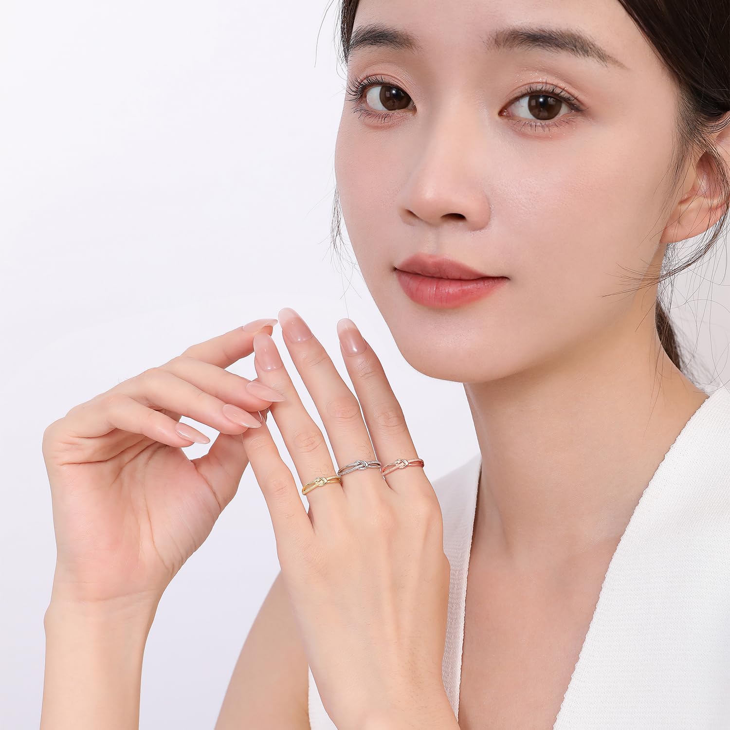Meissa Knotenringe für Damen, 925 Sterling Silber Verstellbare Ringe Vergoldeter Statement Ring Mutter Tochter Knotenring Freundschaftsringe