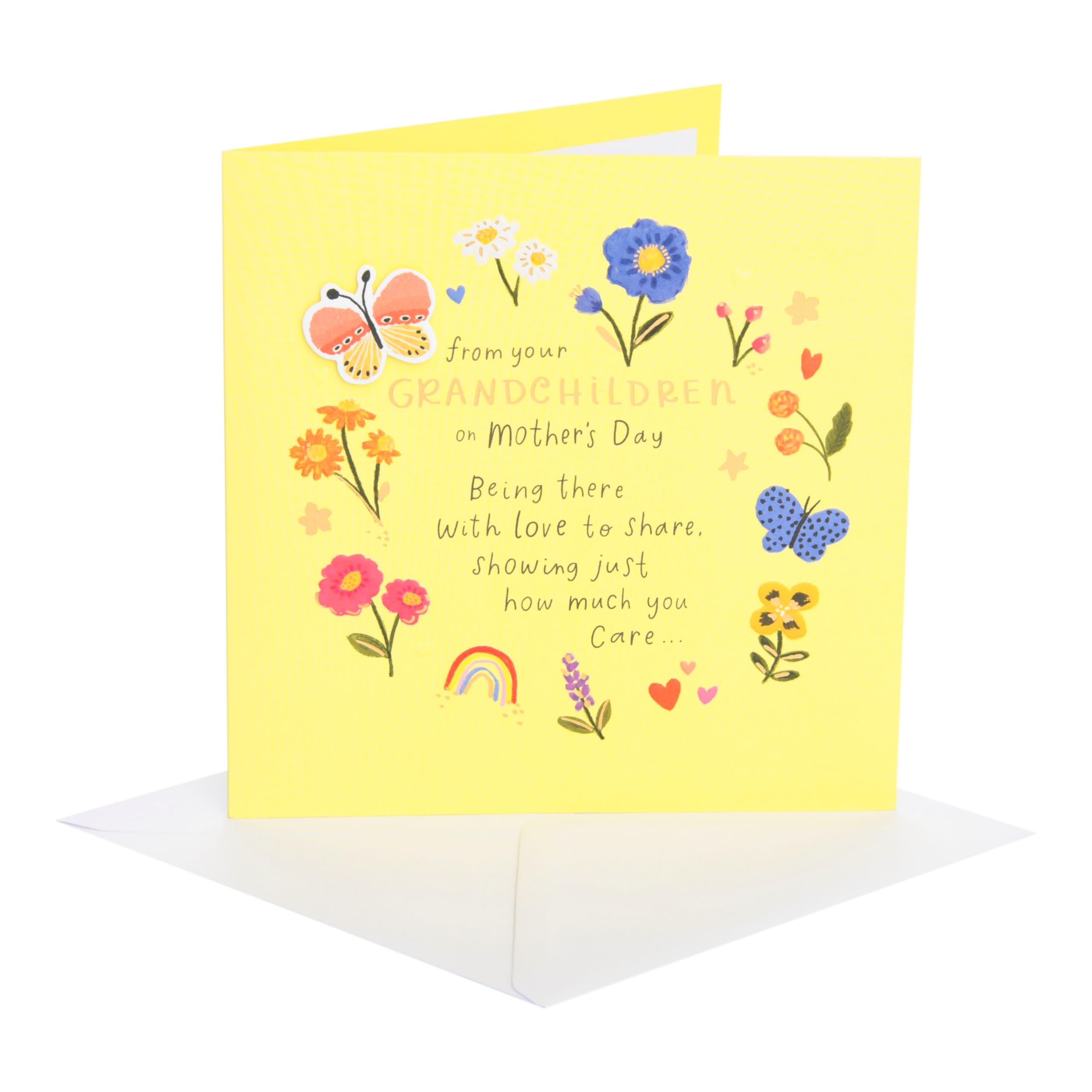 UK Greetings | Mother's Day Card From Grandchildren | Card for Mum, Grandma, Wife | Her, Girls, Women | Butterflies and Flowers Design | With Envelope | 18.6 x 18.6 cm