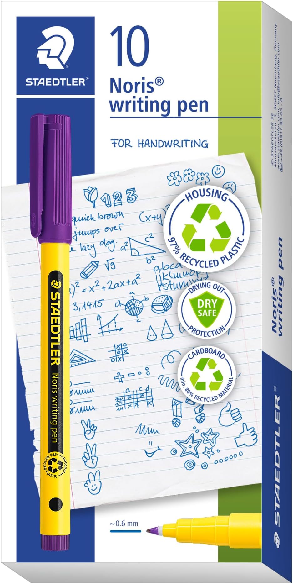 STAEDTLER 307-6 Noris Handwriting Pens, Violet (Pack of 10)