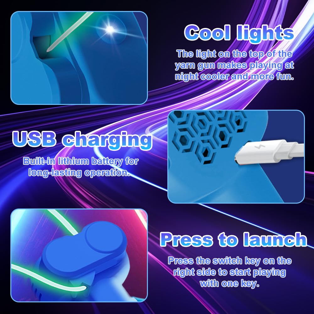 Electric String Rope Launcher Toy with 5 Fluorescent Ropes Fidget String Launcher Toys for Kids Cool Lasso Loop Stuff for Boys Cool String Launcher Toy - Image 3