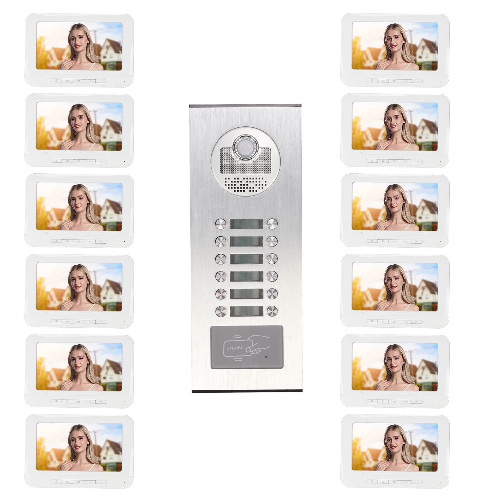 Sistema de Intercomunicación con Timbre de Videoportero Inalámbrico WiFi con Cámara y Monitor Entrada de 7 Pulgadas 1080P Cámara con Cable Visión Nocturna, Soporte de Desbloqueo Remoto Liberación de