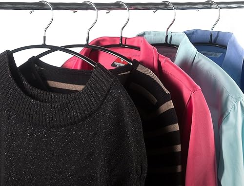 Miniatura 6 de Tosnail Paquete de 20 perchas negras de contorno súper agarre, antideslizantes, perchas de suéteres, solución de colgador sin hoyuelos y arrugas,