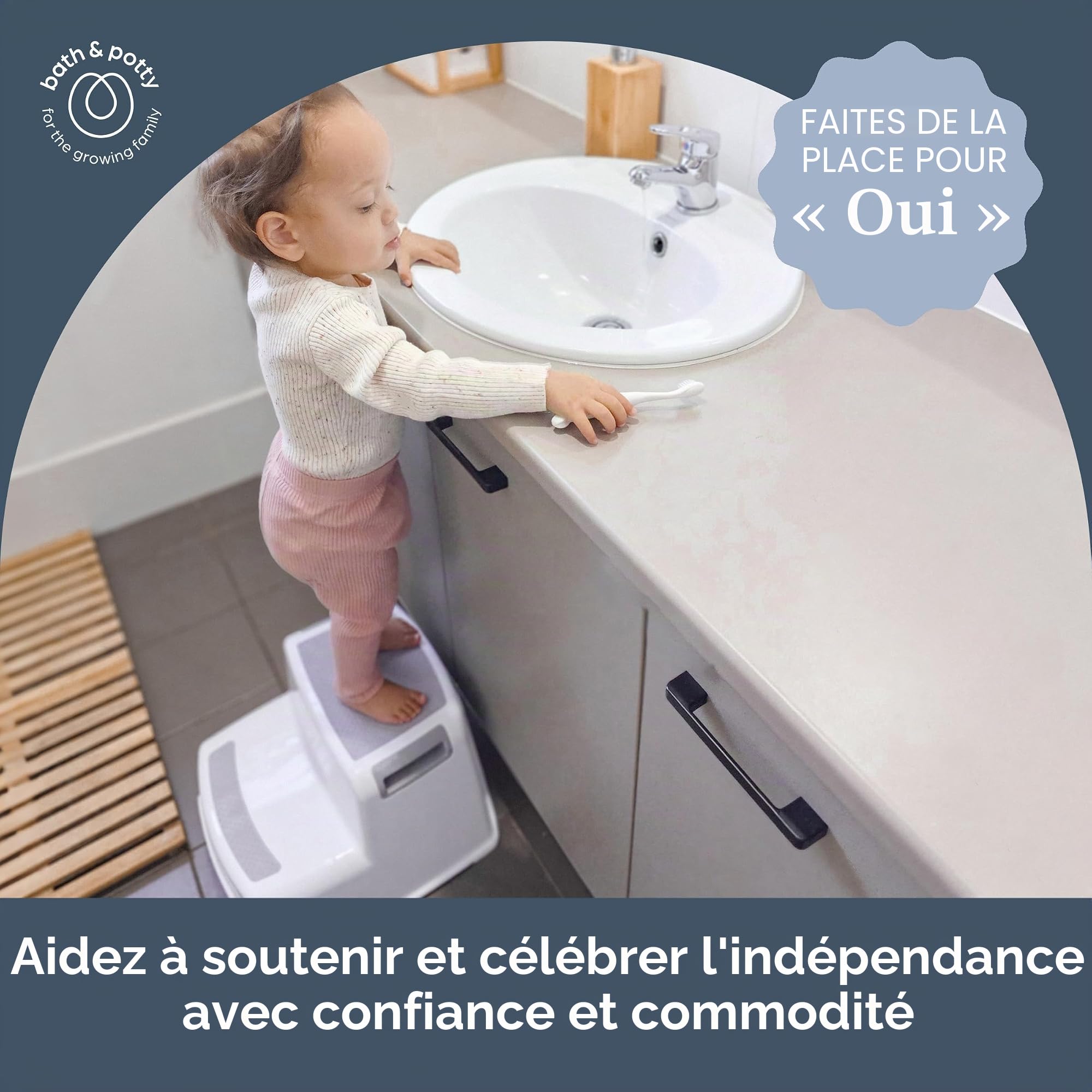 Dreambaby Marche-pieds/Tabouret avec 2 etapes pour enfants antidérapant, blanc et gris