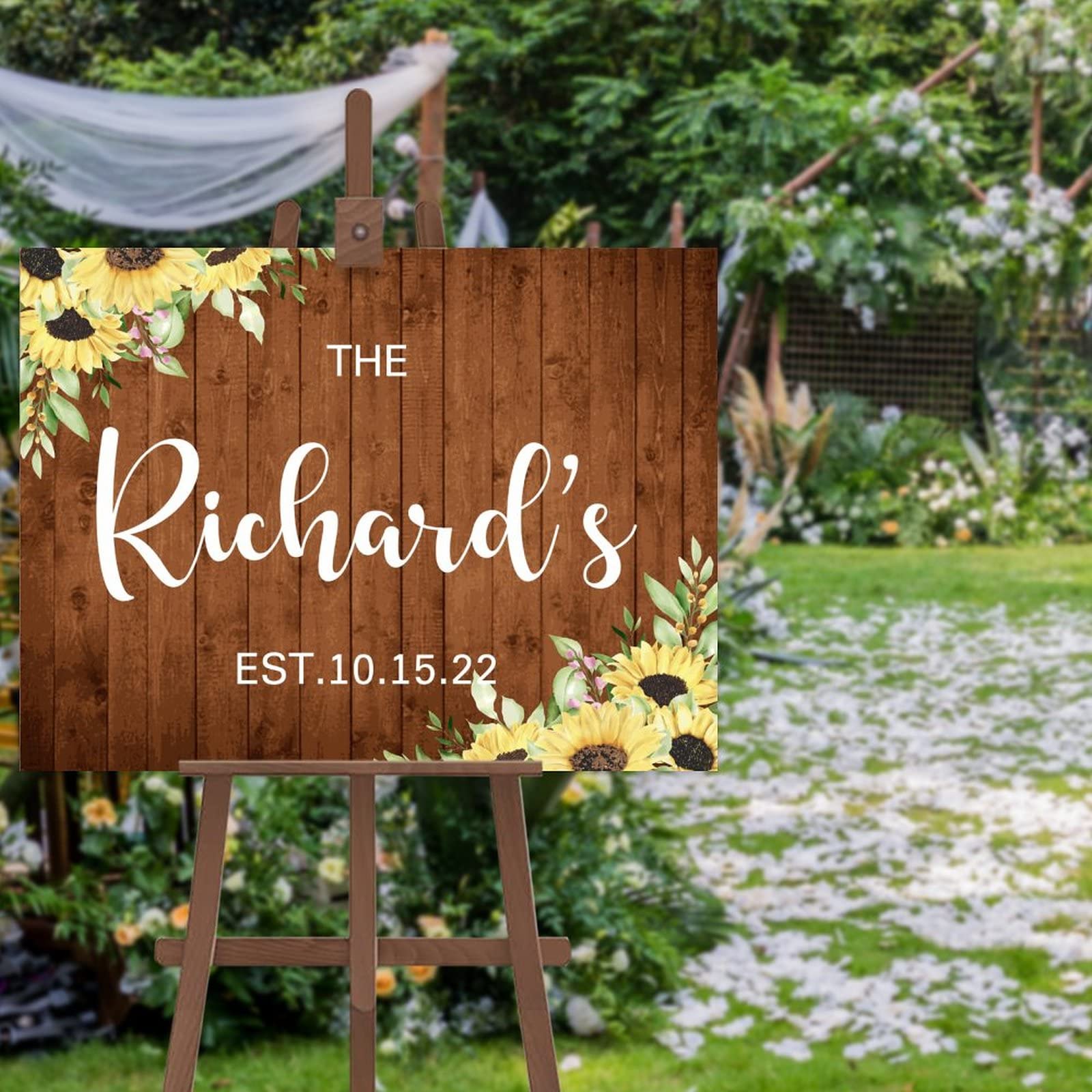 Panneau de calligraphie pour personnaliser votre accueil de mariage fleur jaune