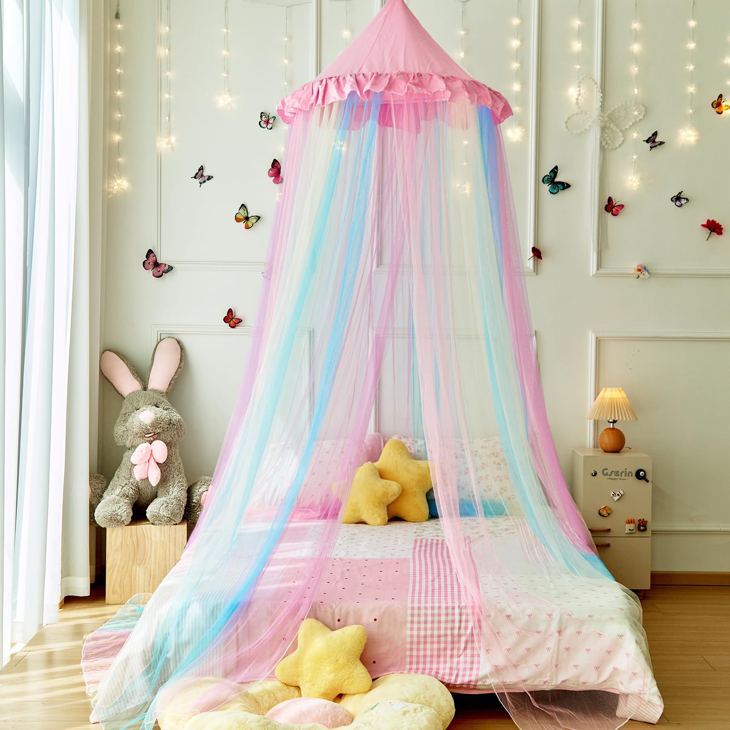 Wnqou Rainbow Bed Canopy for Girls,X-Large Princess Canopy Hanging Netting Bedroom Decor for Girls Mosquito Net for Baby Crib Twin to King Size Bed (Pink Rainbow) - Image 3