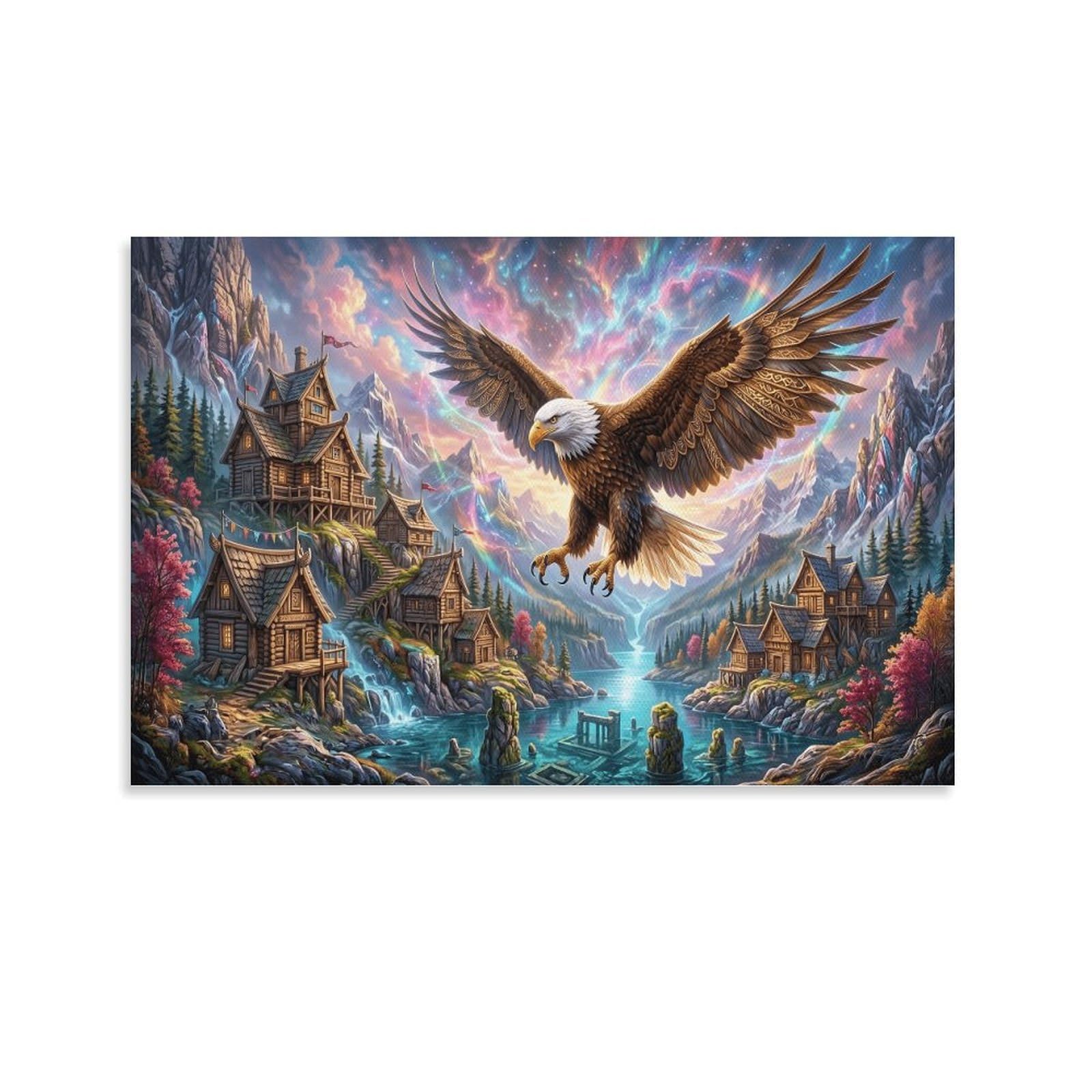 XPASHIQWC Bald Eagle Wall Decor Poster Starry Valley Canvas Prints Picture Modern Wall Art Picture Wall Hanging for Living Room Bedroom Home Decorations 24x36inch(60x90cm)