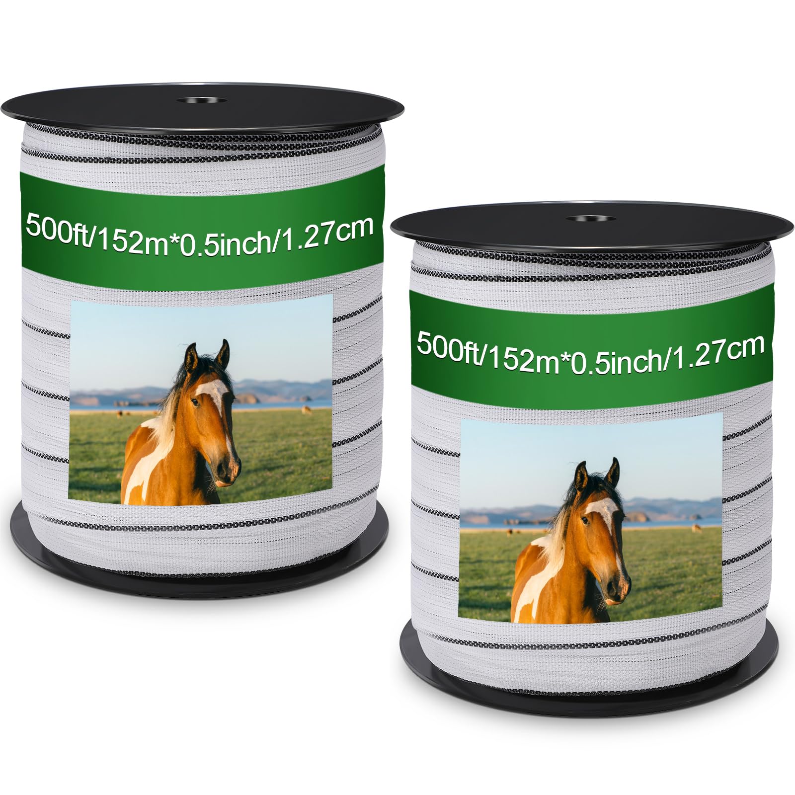 2 cintas de polietileno para valla eléctrica, cinta de valla de caballo, cinta de 500 pies de longitud para valla eléctrica, cinta de valla de 12,7 mm de ancho para ganado