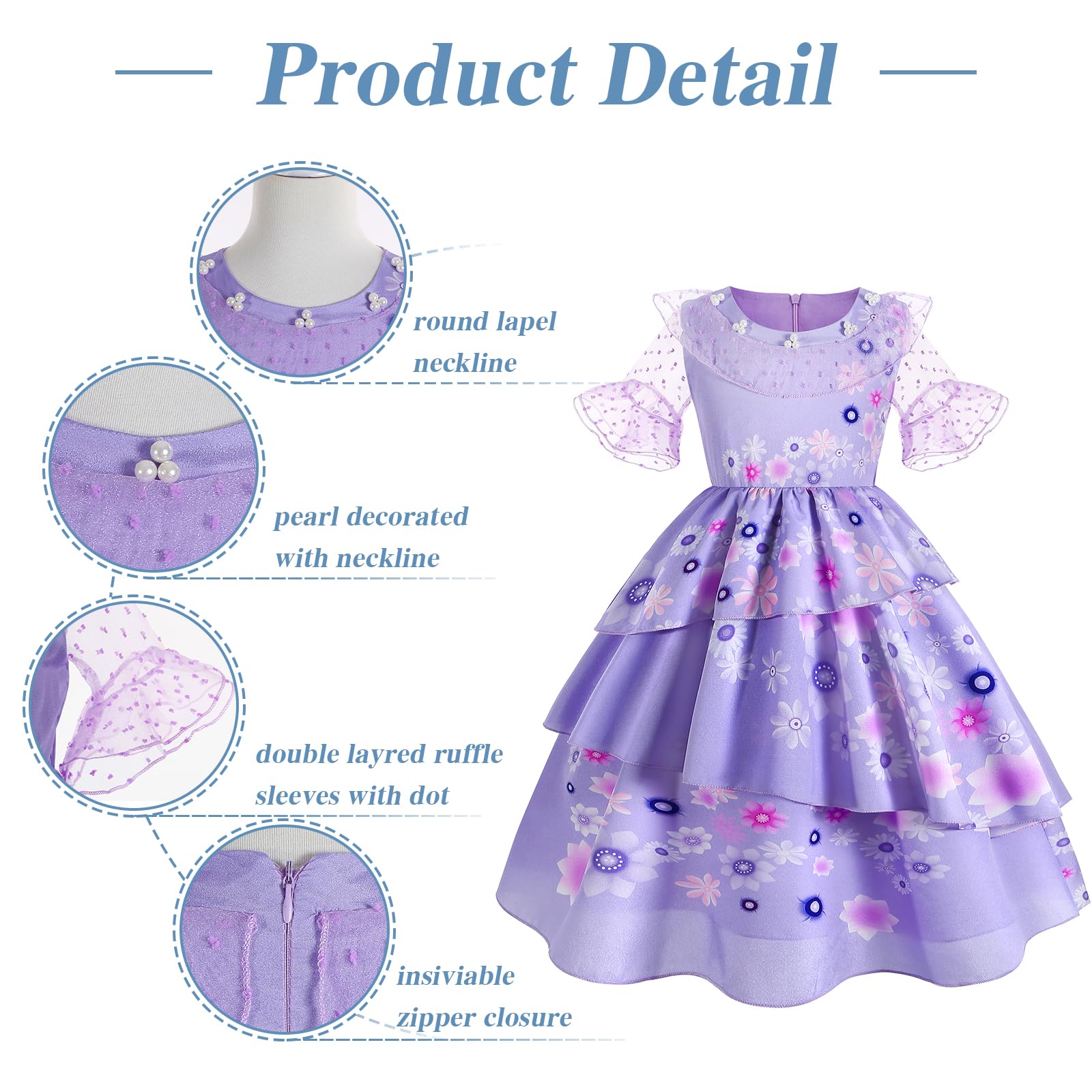 Disnnie Vestito Costume Mirabel Bambina - Costume Isabella Encanto per Ragazze Halloween Cosplay Carnevali Vestito