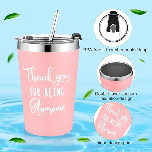 Miniatura 9 de Hoolerry Paquete de 6 vasos de acero inoxidable de 12 onzas con tapa, popote y cepillo para hombres, mujeres, profesores, miembros del equipo,