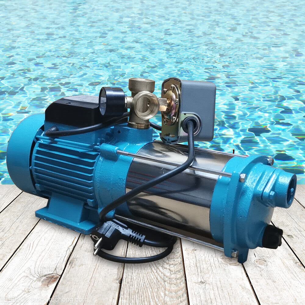 Pompe Centrifuge en Acier Inoxydable 1300W 4000L/h 9.8 Bar avec Manomètre Pompe a Eau Max. Ascenseur 98m Pompe à Jet pour L'irrigation Fermes, Étangs, Jardins et Fontaines