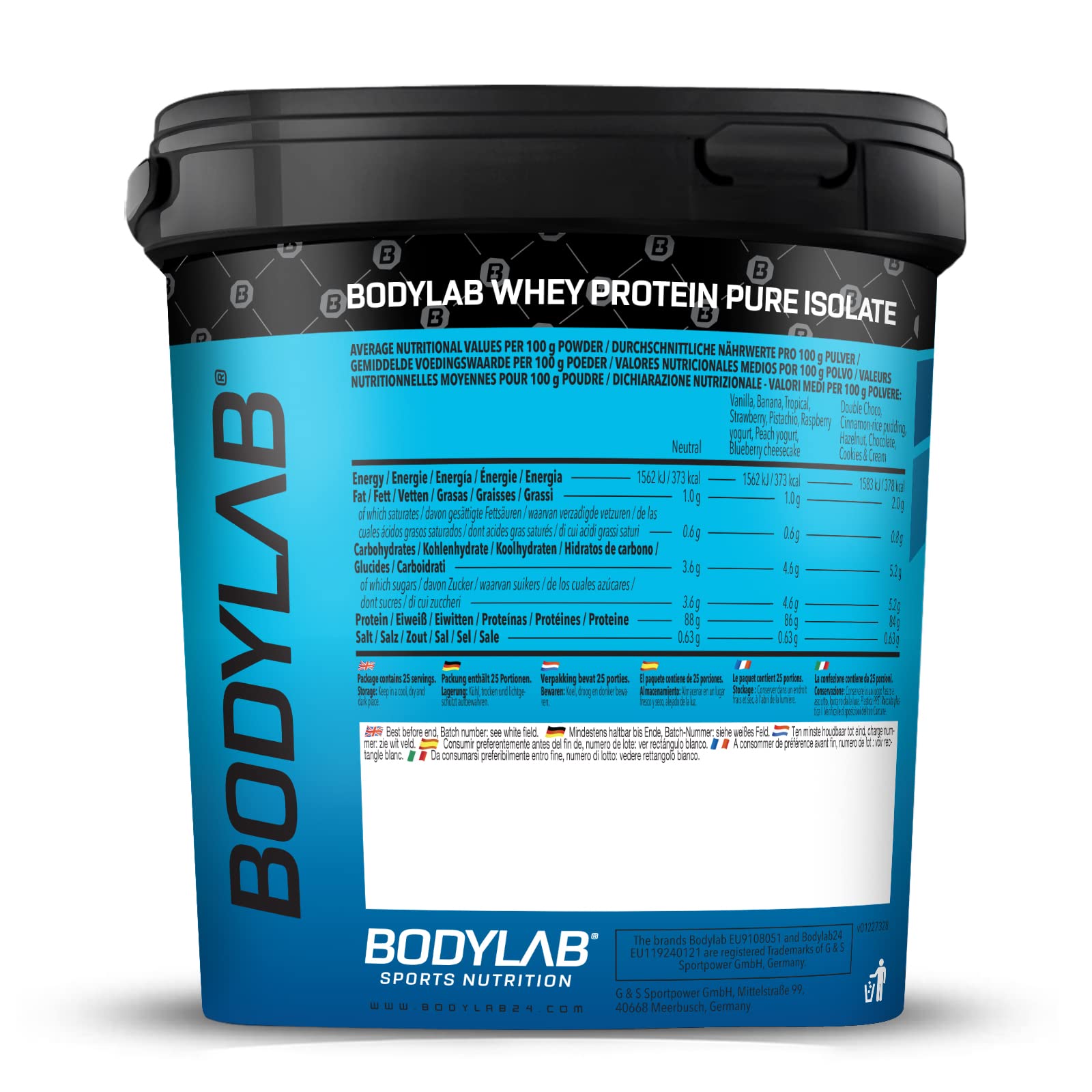 Whey Protein Isolate 2kg Erdbeer Bodylab24, Eiweißpulver aus Whey Isolat, Whey Protein-Pulver kann den Muskelaufbau unterstützen, konzentriertes Iso-Whey-Protein frei von Aspartam