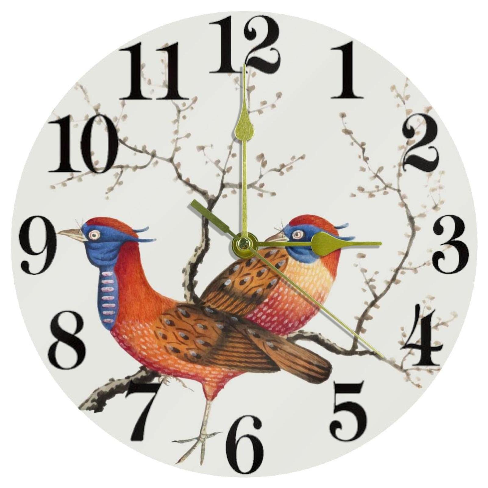 Horloge murale pour maison et cuisine ronde 25,4 cm style peinture asiatique zen