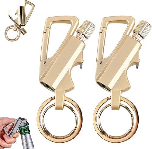 Encendedor de llavero, paquete de 2 encendedores de queroseno de metal, reutilizable, impermeable, resistente al viento, permanente en cualquier