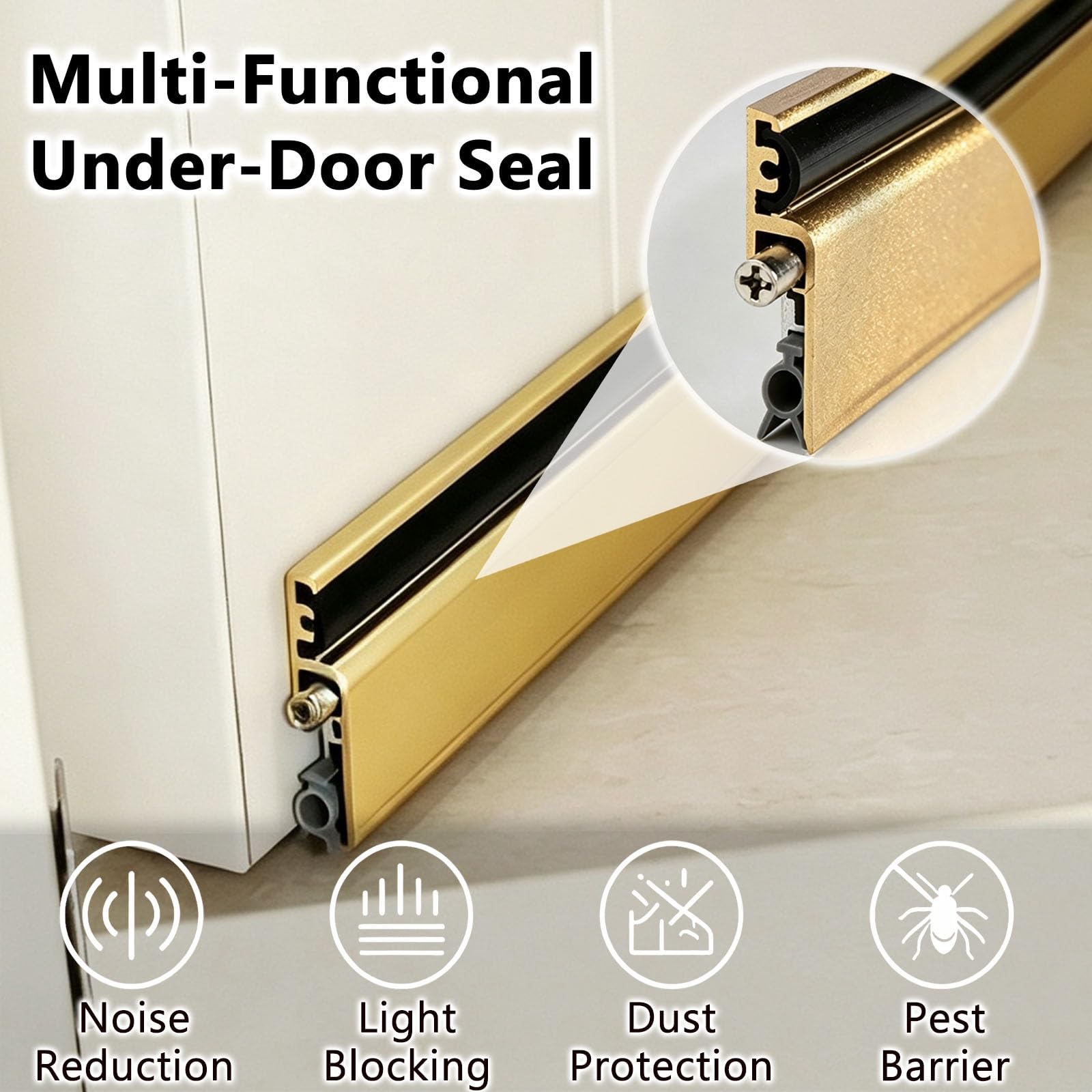 Reducción De Ruido Sello Inferior Puerta Automático, Uso Doméstico | Aluminio, 60, 70, 80, 90, 100 Cm, Montaje En Superficie, Burlete Anticaída Automático, Protección Contra Polvo Y Luz