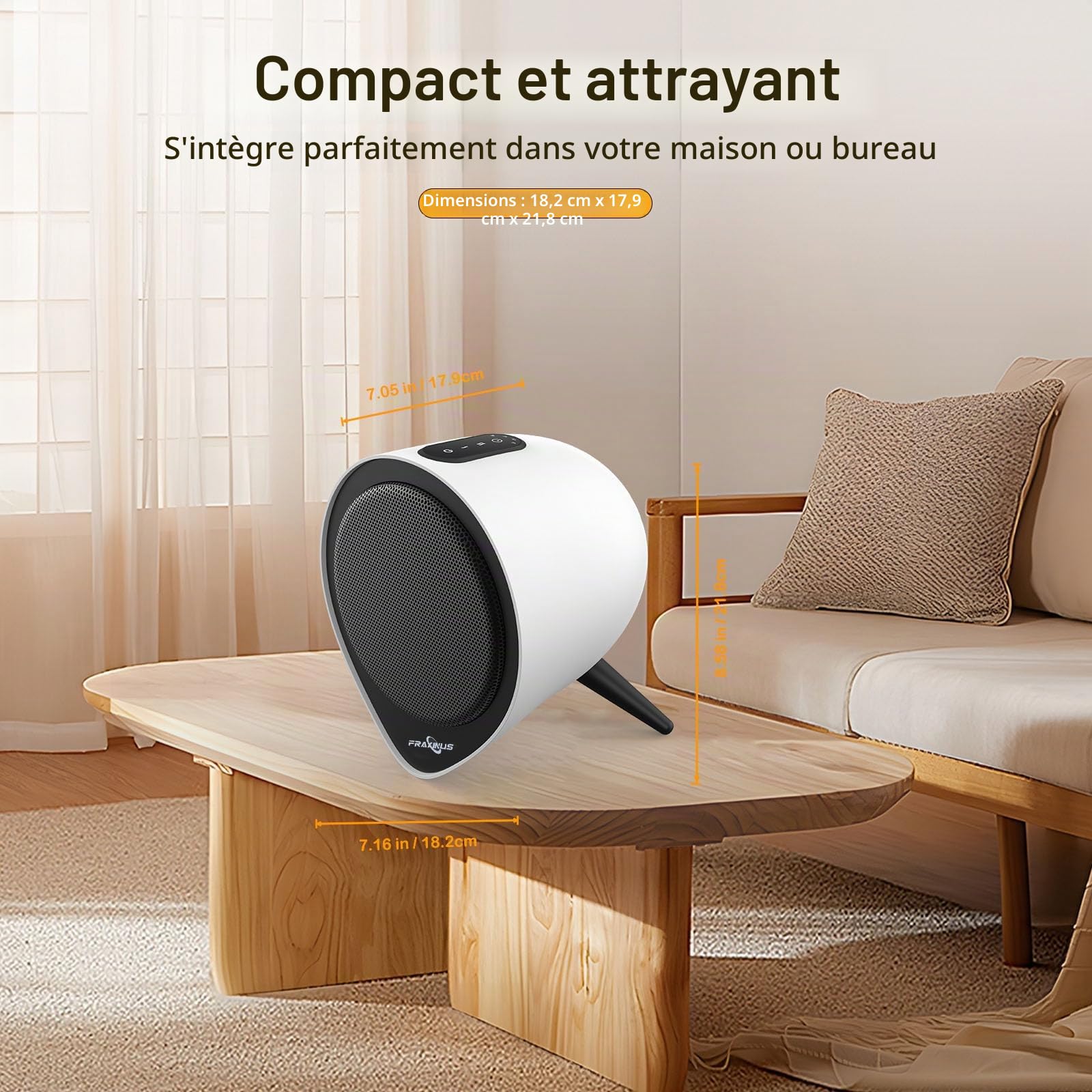 Mini Radiateur Céramique 1500W, Chauffage d'appoint avec Minuterie 1-15 h, Protection anti-surchauffe et anti-basculement, Compact pour Bureau, salon - Blanc