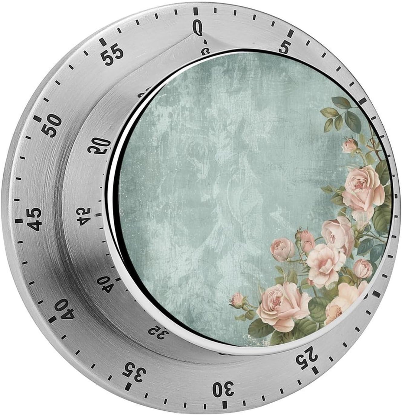 ヴィンテージスタイル 花 機械式キッチンタイマー マニュアル 60分巻き上げタイマー 大きなタイマー 難聴の音量 電池不要 カウント