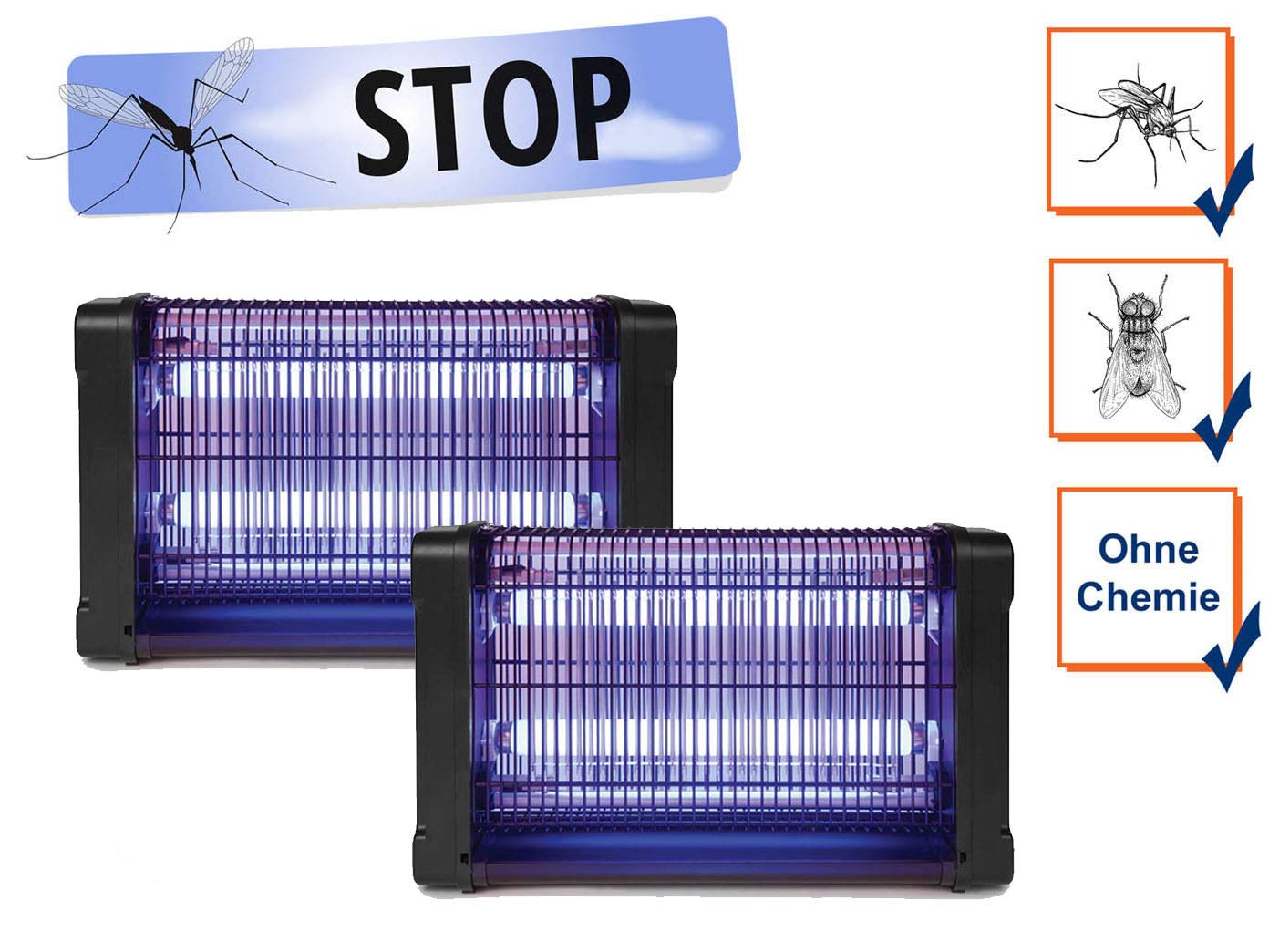 2er Set elektrische Stechmückenfallen, 360° Insektenvernichter mit UV Licht, Lampen für Räume bis jeweils 80m²