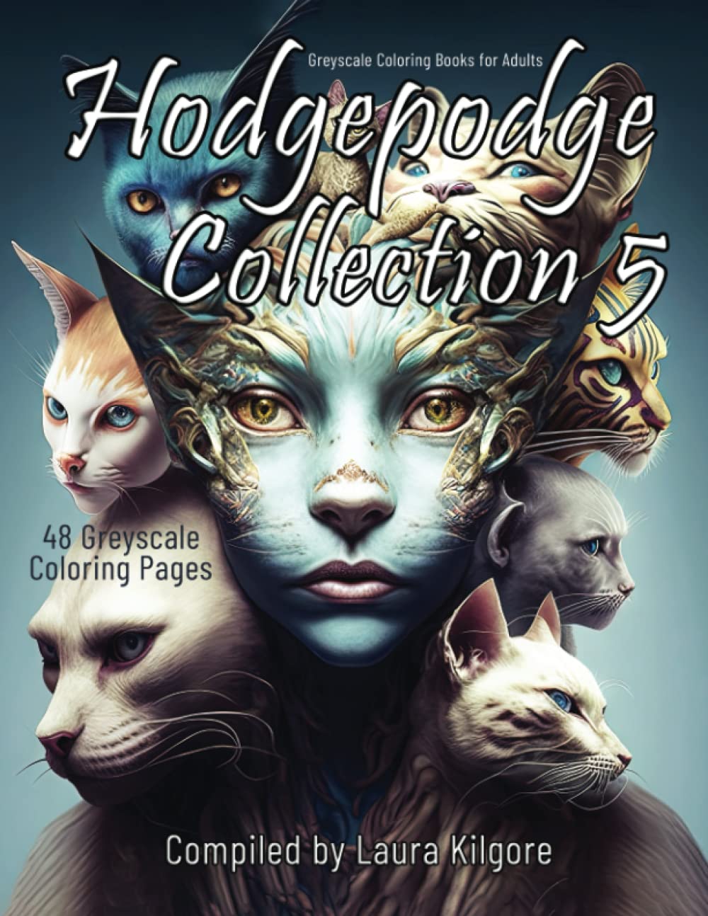 Hodgepodge Collection 5: 48-Page Coloring Book in Greyscale for Adults. Hodgepodge being the theme for this book there is no rhyme and reason to the images. Just fun and beautiful images to color.