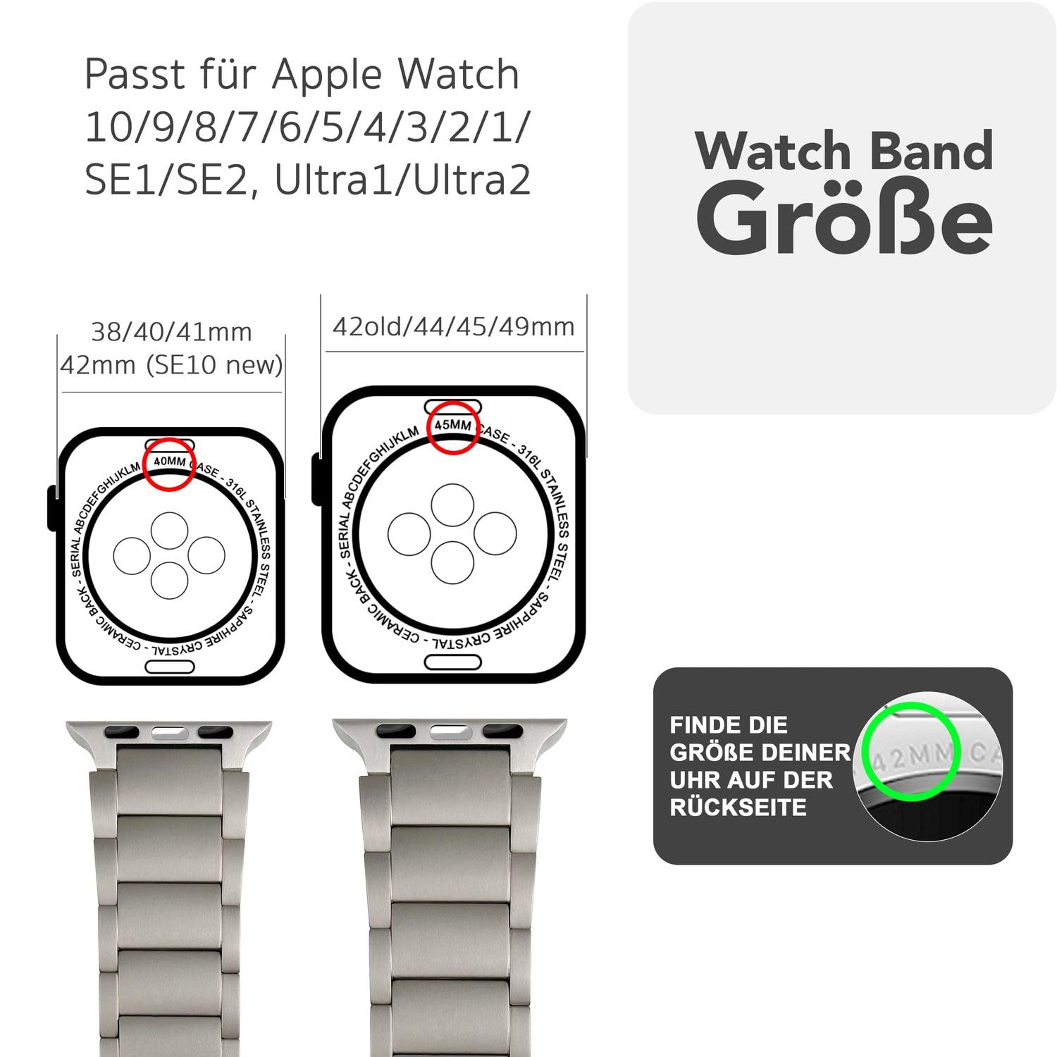 NALIA Argon Titan pasek kompatybilny z Apple Watch Series Ultra/SE/10/9/8/7/6/5/4/3/2/1, lekki, metalowy pasek zamienny z składanym zapięciem, 38/40/41/42 mm i 42/44/45/46/49 mm