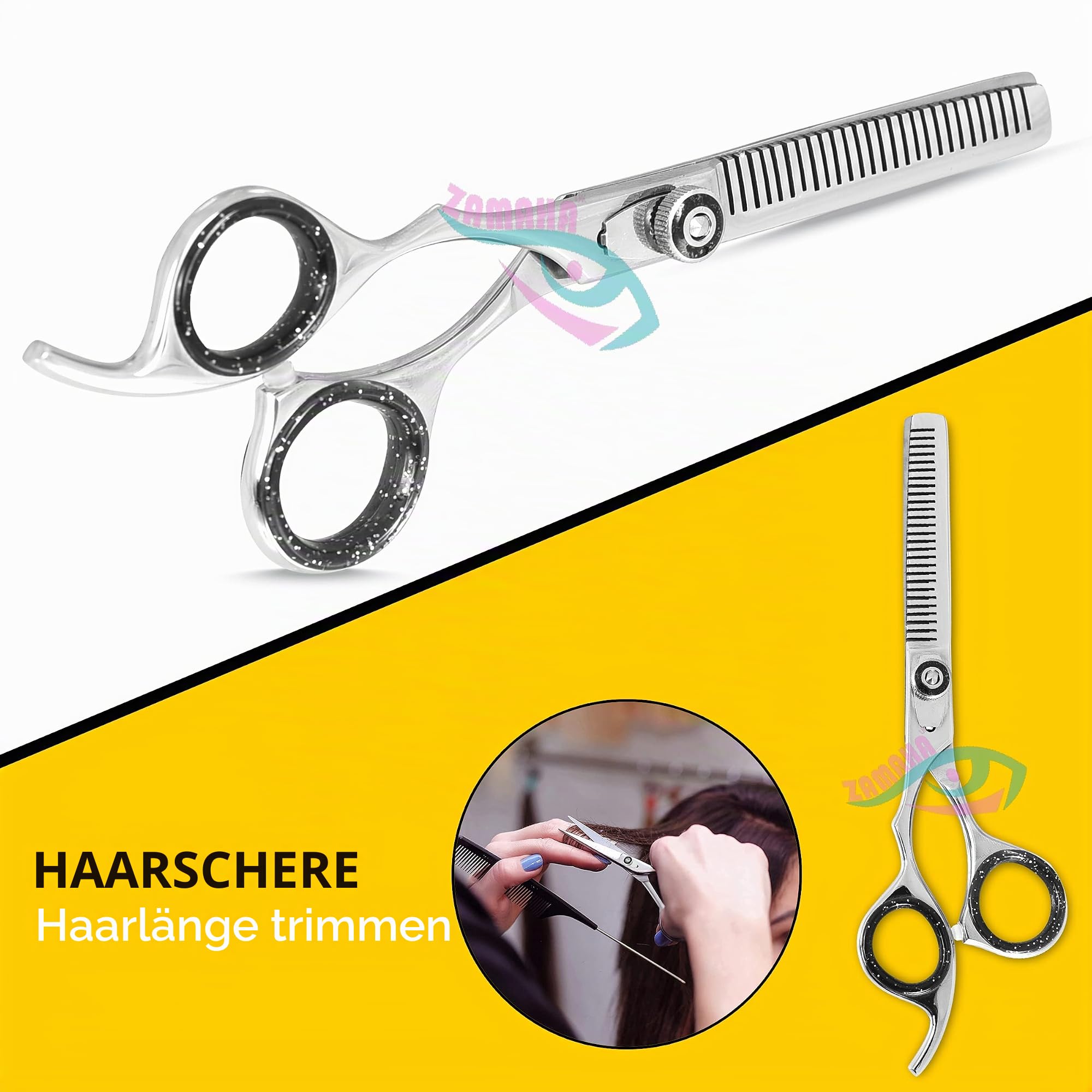 ZAMAHA Lefty Friseur Professionelle Haarrasierschere - Linkshänder 16,5 cm Haarschere (Schneiden + Ausdünnen) - Poliertes Finish