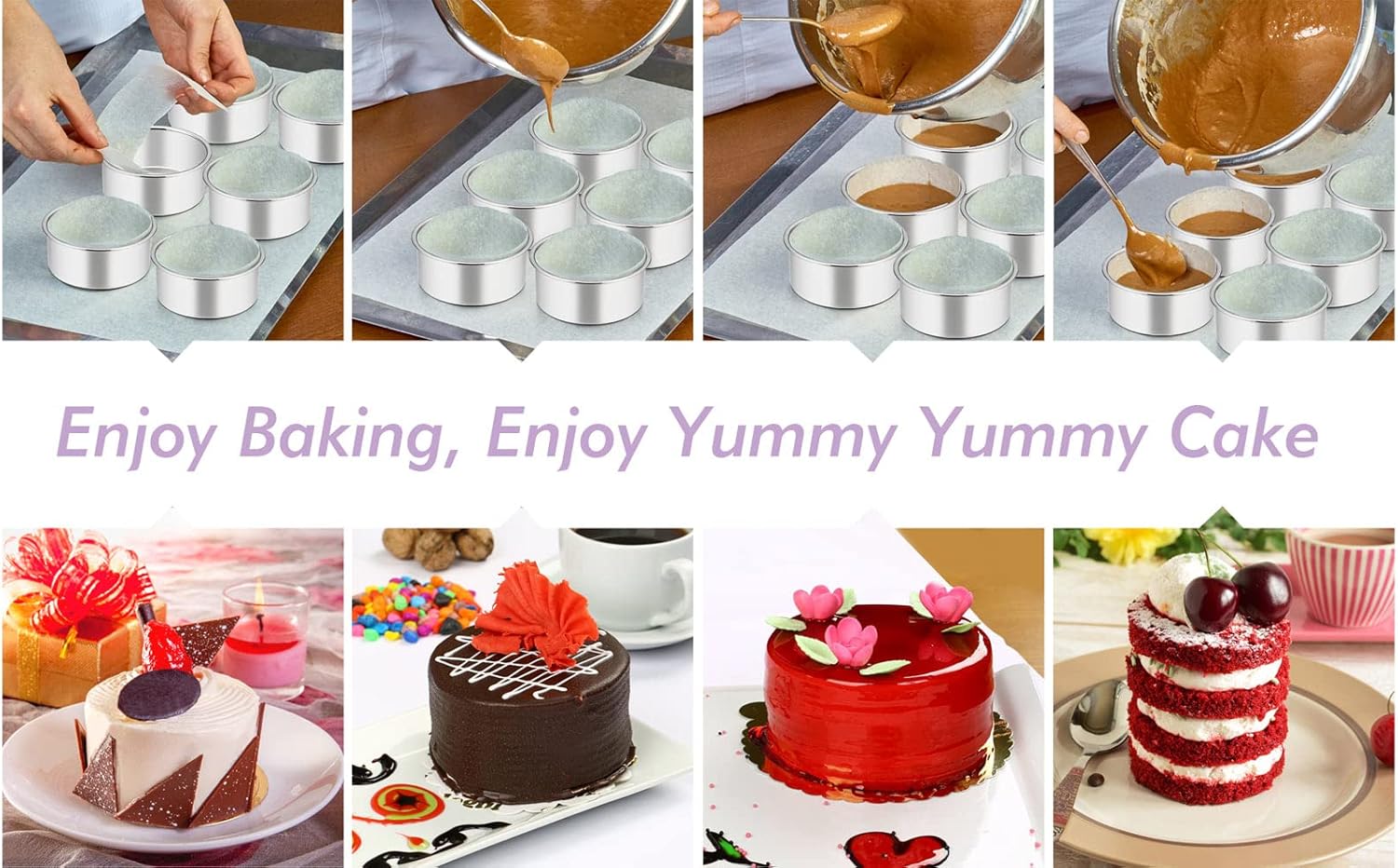 TeamFar 4 Inch Cake Pan, 6 Pcs Layer Baking Round Cake Pans Set Stainless Steel, For Baking Steaming Serving, Healthy & Sturdy, Mirror Finish & Dishwasher Safe - Image 3