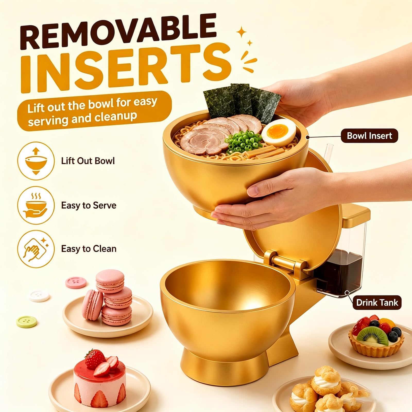Set Ciotola Per Ramen E Bevanda Forma Di Wc,Originale Tazza Zuppa Noodles | Con Cannuccia Integrata,Robusta,Una Simpatica Soluzione 2-In-1 Un Regalo Unico Tutti Gli Amanti Del Cibo,Ideale Zuppe