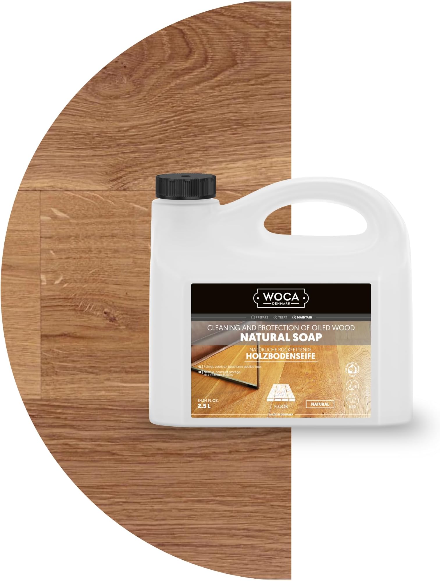 WOCA Natural Soap, Natural |2.5 L| - Concentrated Wood Cleaner for oil or wax finished hardwood floors, tables, millwork, cutting boards, and countertops.