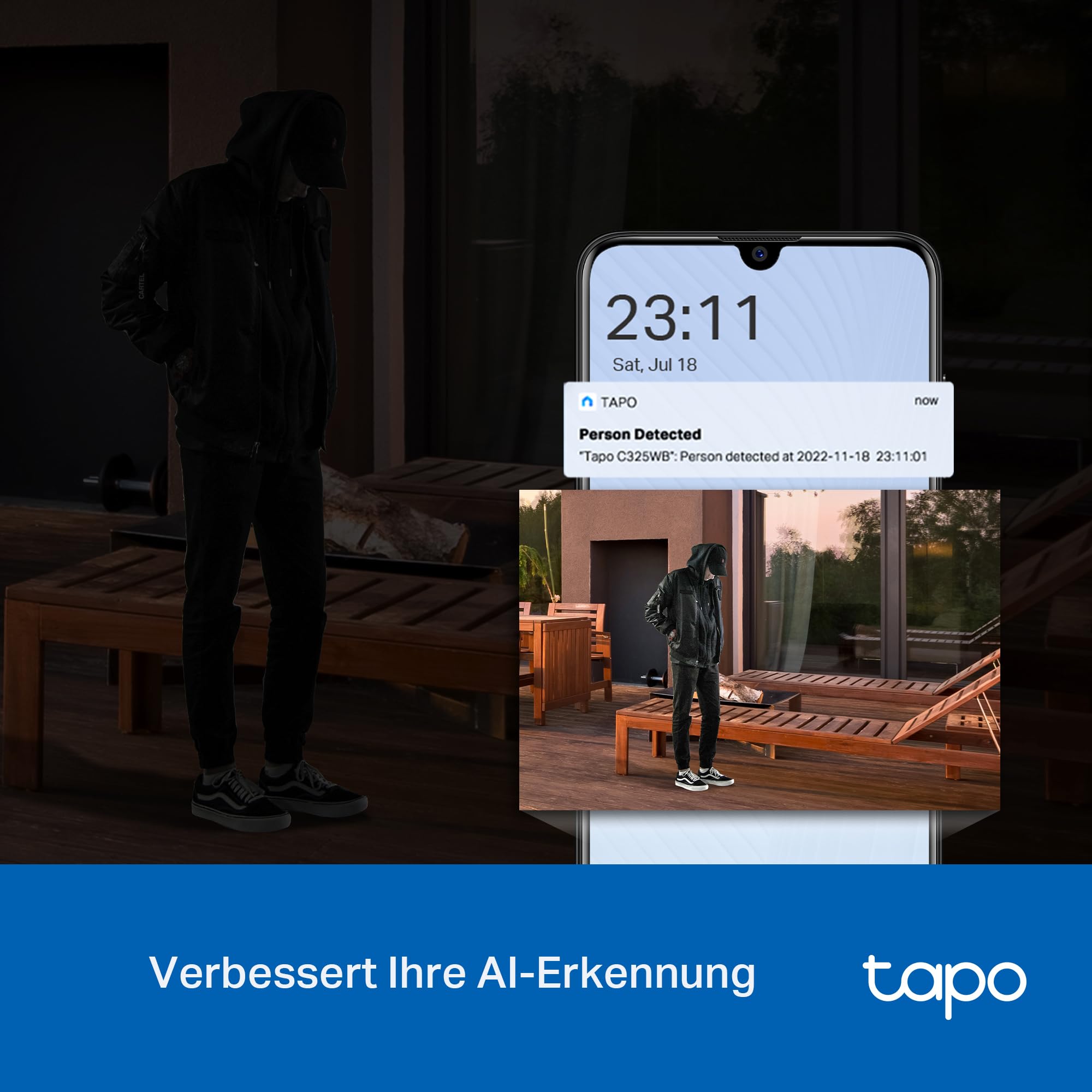 Tapo TP-Link C325WB Überwachungskamera Außen, ColorPro & IR Nachtsicht, Objektiv mit Superblende, 2K Auflösung, kostenlose KI-Erkennung, IP66, 2-Wege Audio, Alarmmeldung